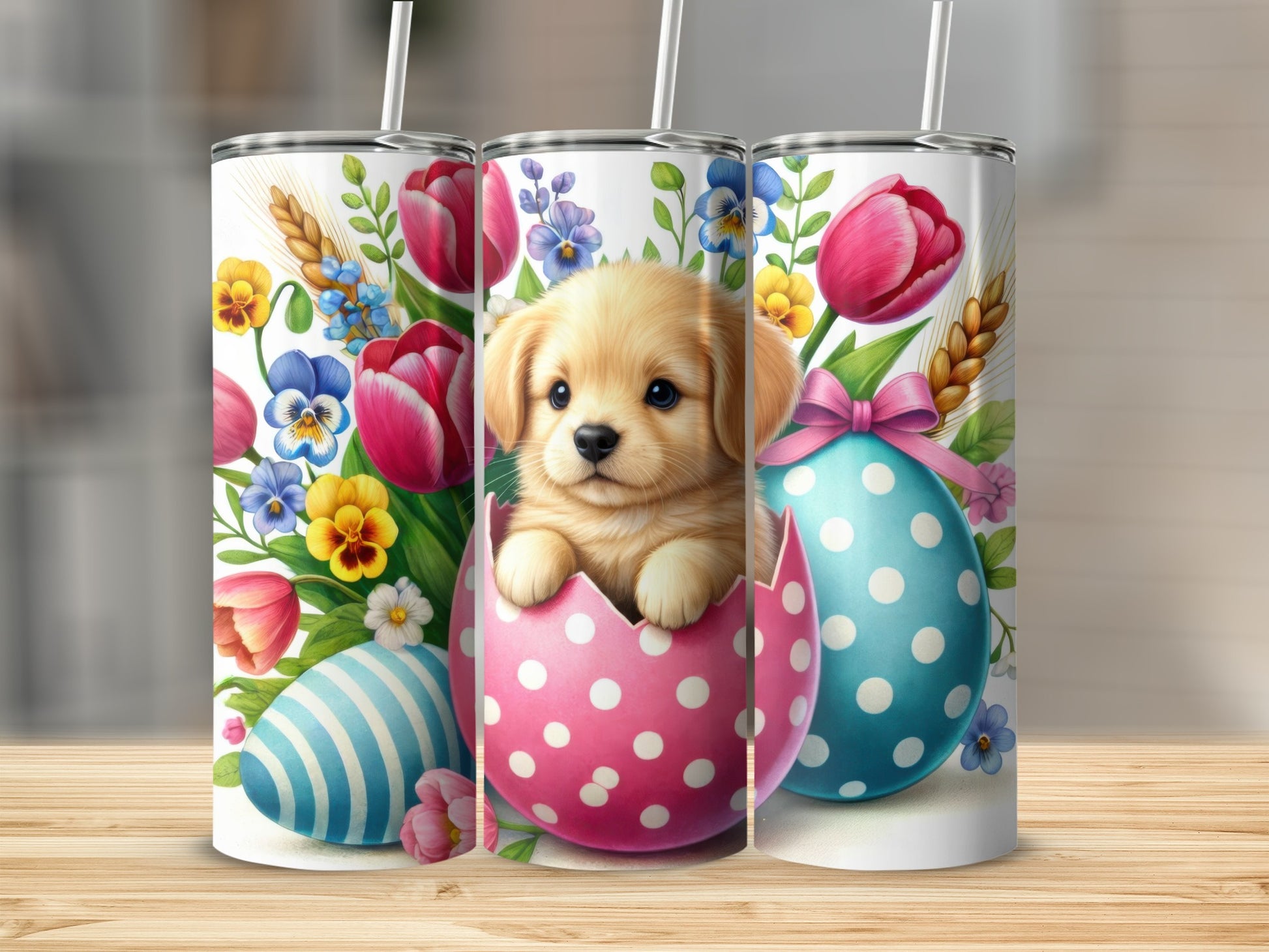 Cute Golden Retriever Puppy Easter Eggs Spring Flowers product type