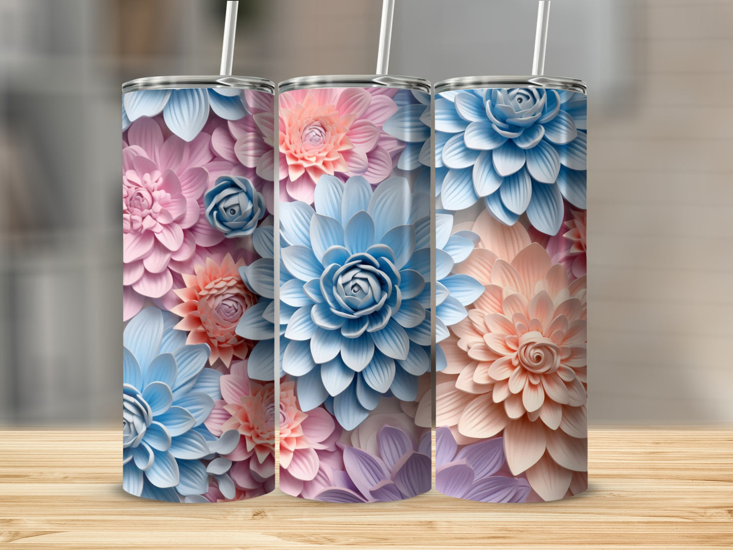 Pastel 3D Floral Bloom Pattern Tumbler product type