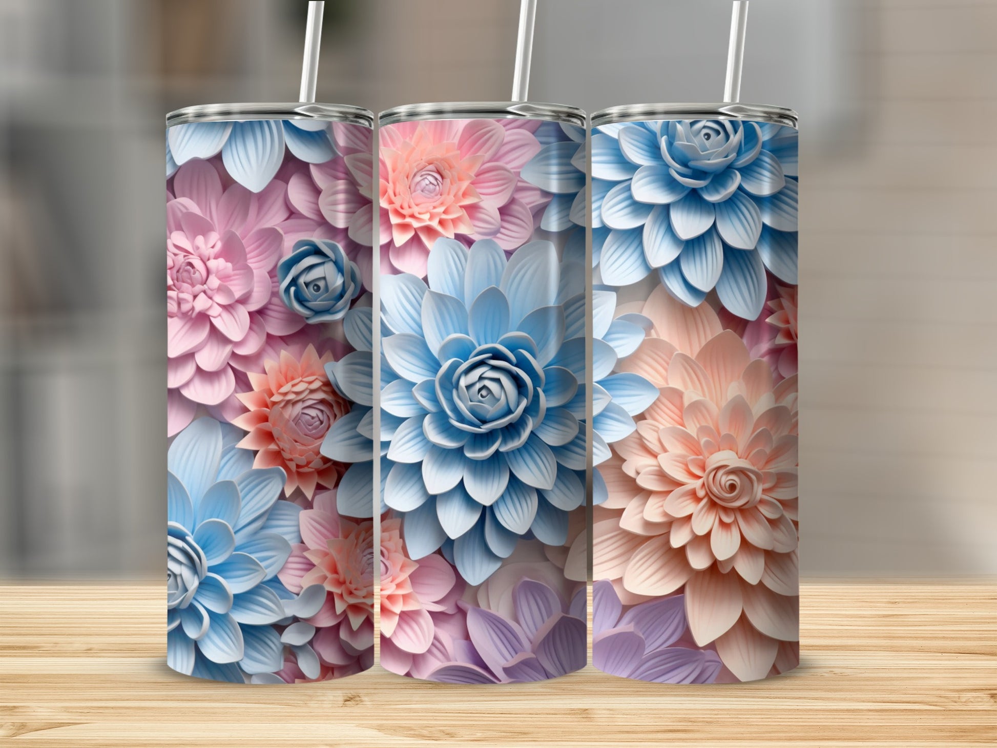 Pastel 3D Floral Bloom Pattern Tumbler product type