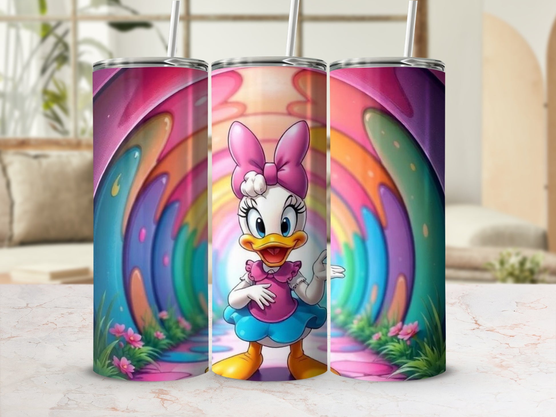 Colorful Rainbow Duck Character Insulated Tumbler Flask