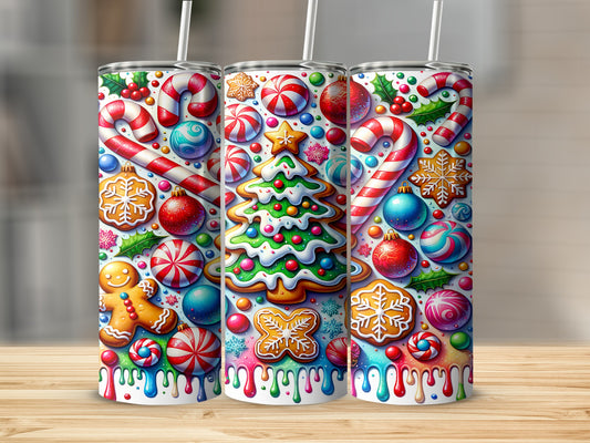 Festive Christmas Candy Themed Tumbler With Straws