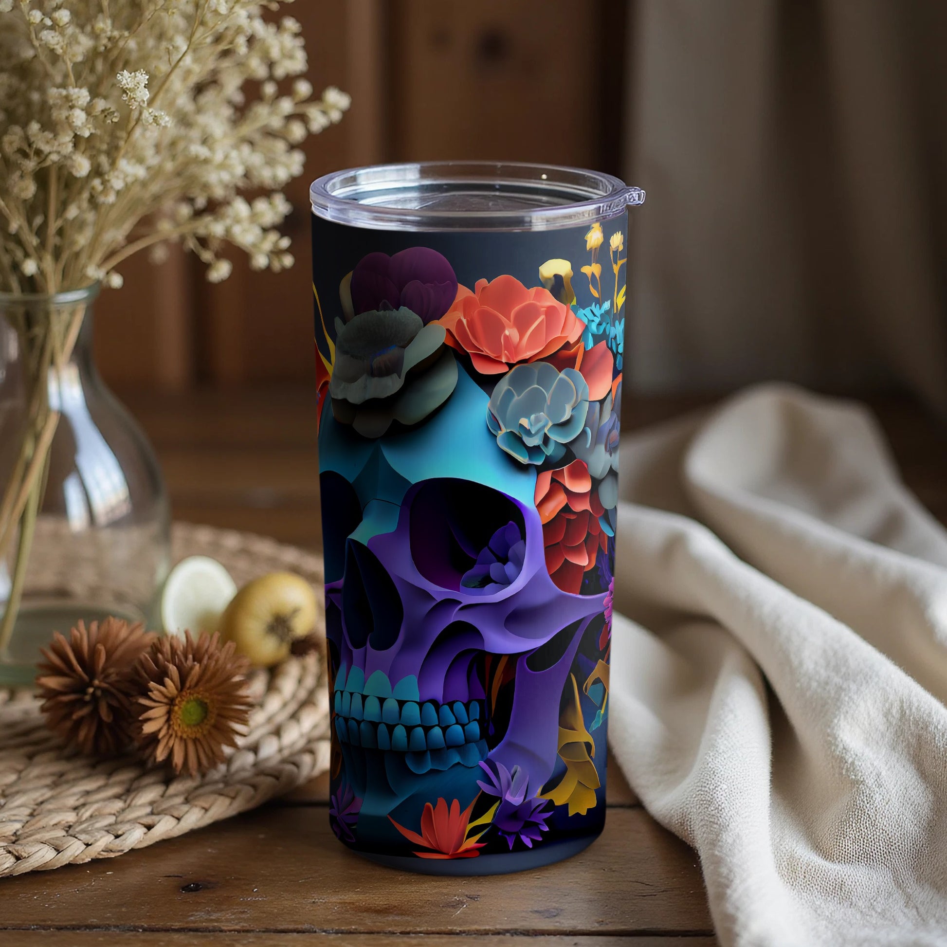 Colorful Skull Design Floral Pattern Drinkware