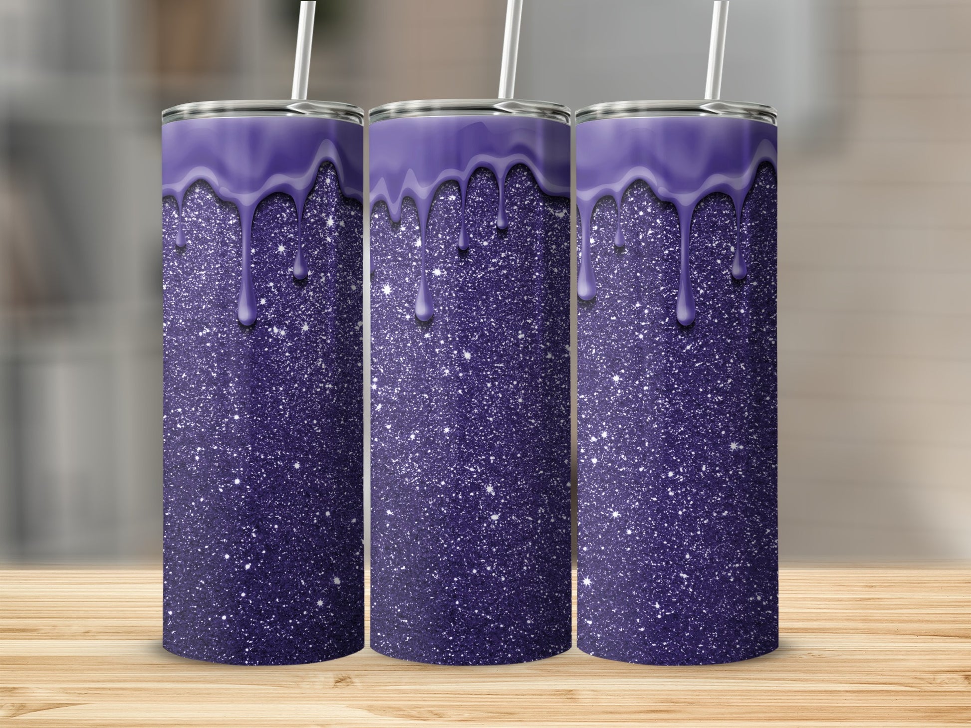Purple Glitter Drip Insulated Tumbler Flask