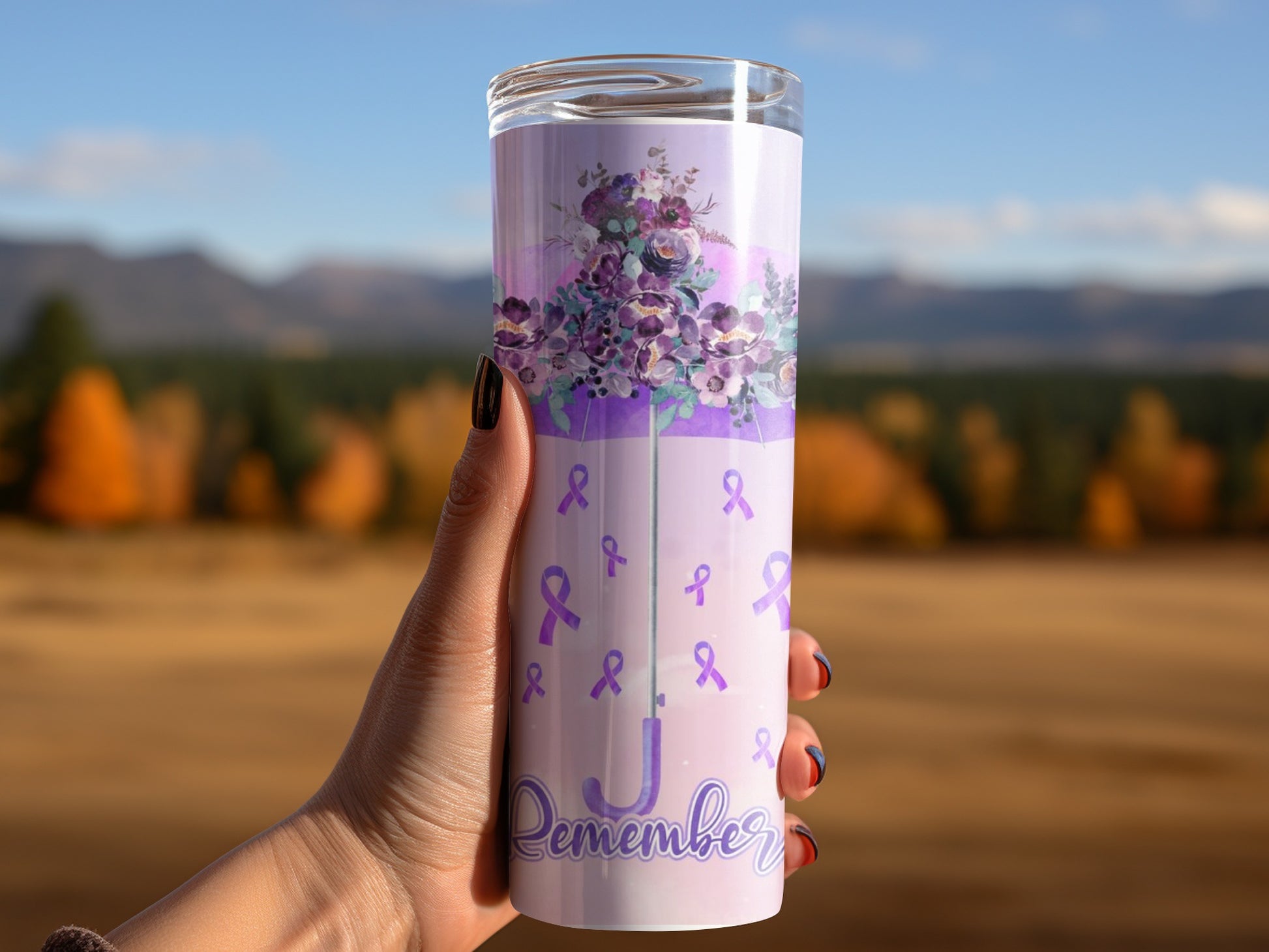 Remember Floral Purple Ribbon Awareness Tumbler