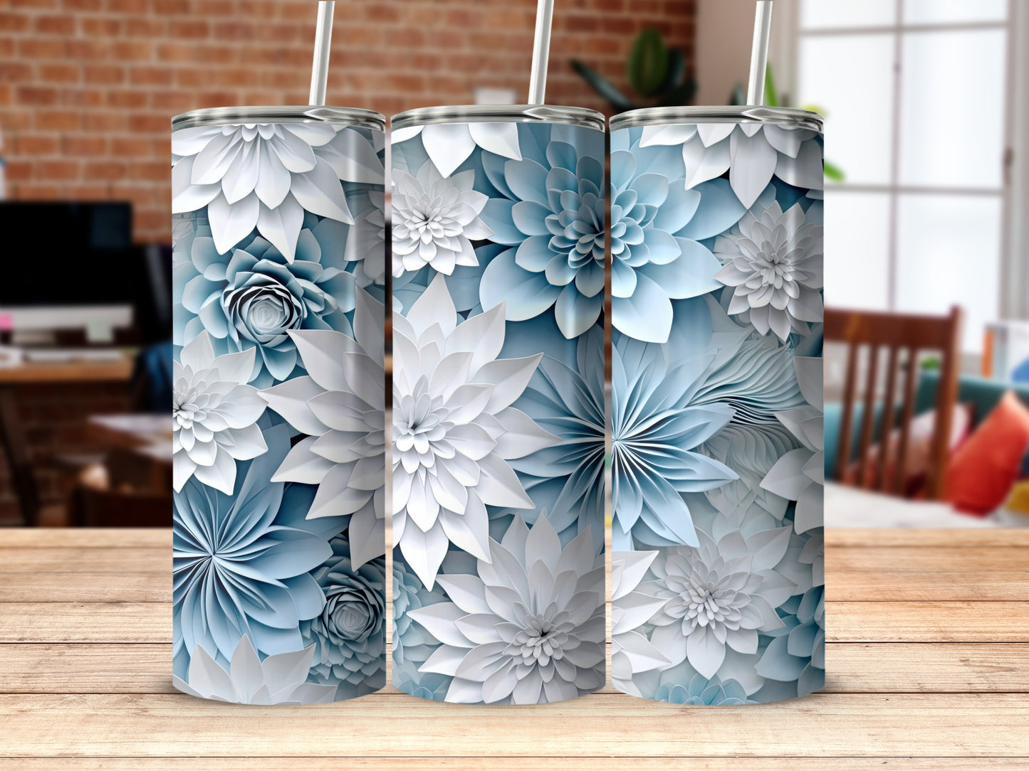 Blue and White Floral Patterned Tumbler Product