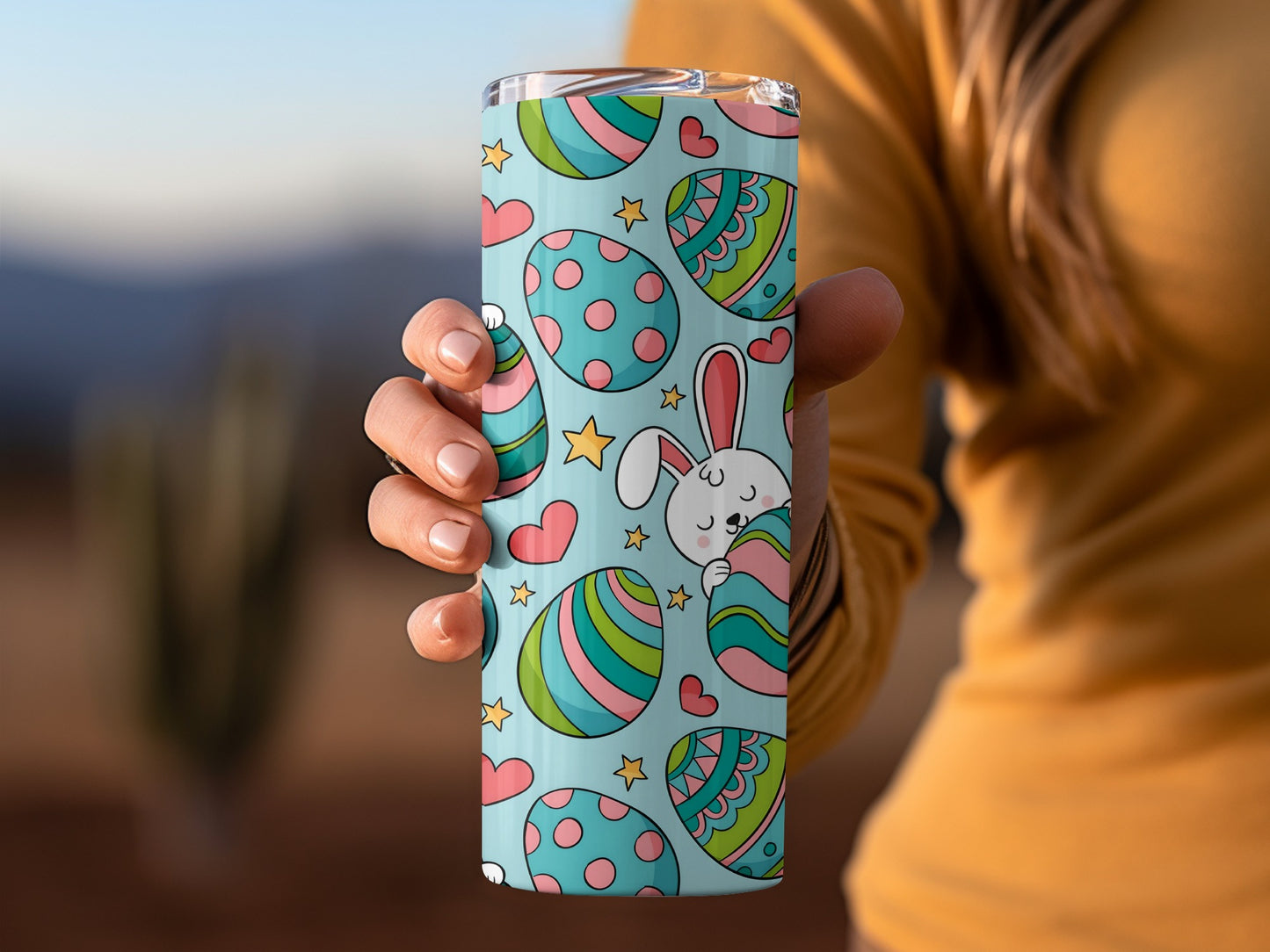 Cute Easter Bunny and Eggs Design Tumbler Cup