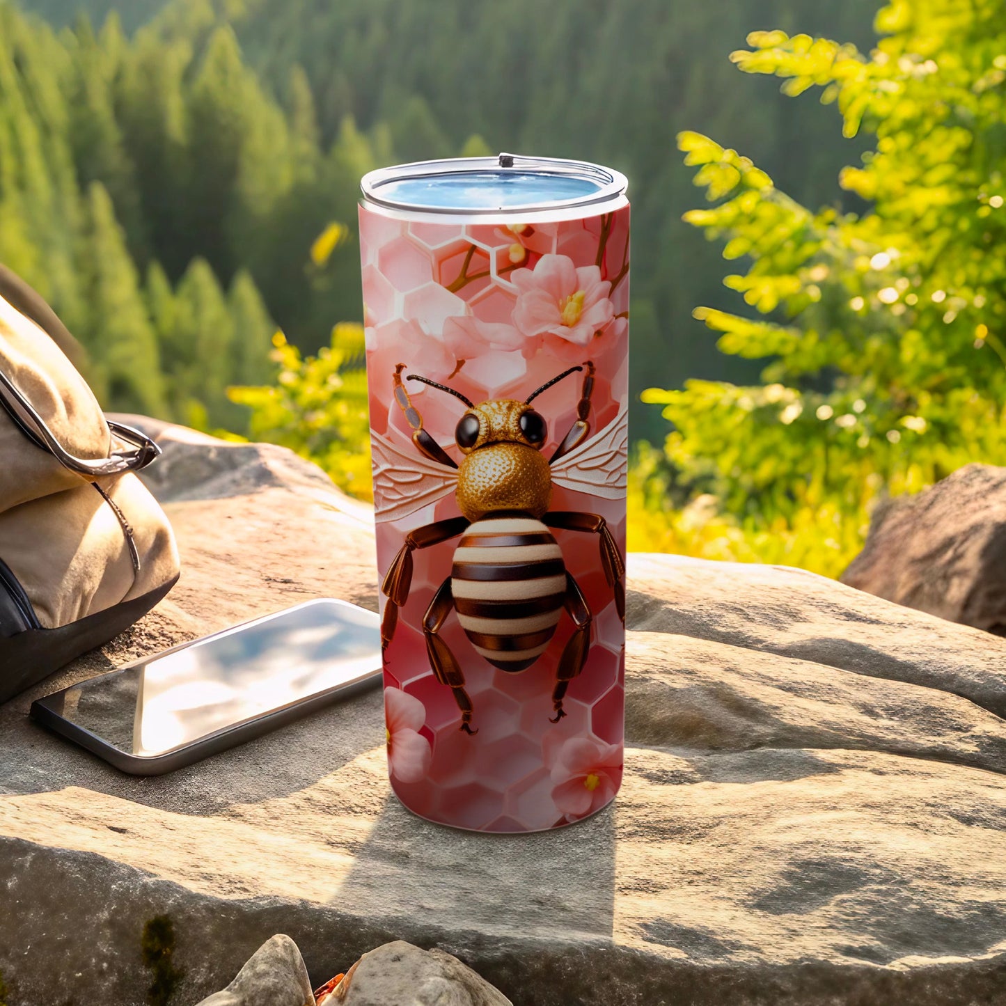 Golden Bee Pink Flower Honeycomb Design Tumbler product type
Tumbler, Bee, Honeycomb, Flower, Pink, Gold, Drinkware, Beverage, Outdoor, Travel, Gift, Unique, Design, Spring, Summer, Animal, Pattern, Floral, Honey, Insect