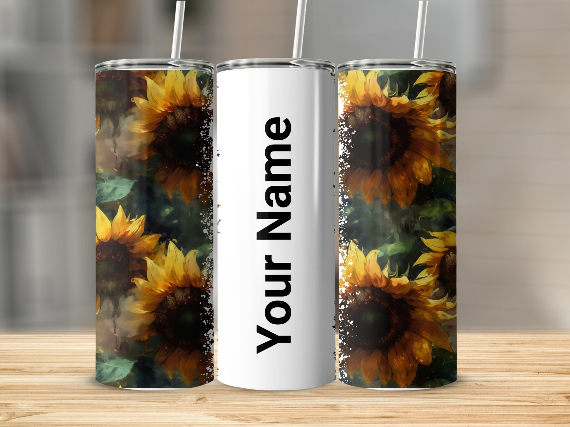 Sunflower Themed Customizable Tumbler With Straw