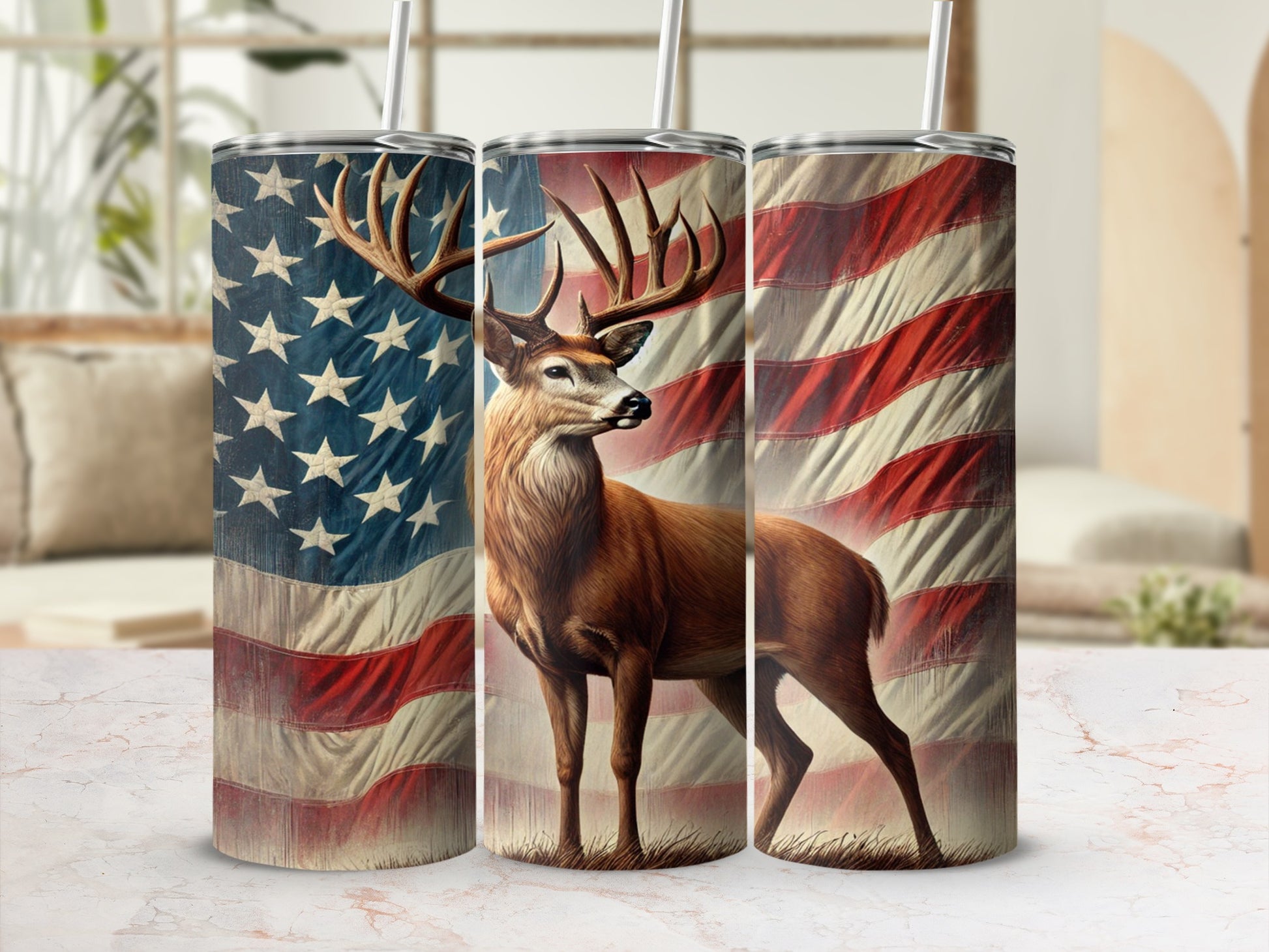 Patriotic Deer Flag Design Stainless Steel Tumbler