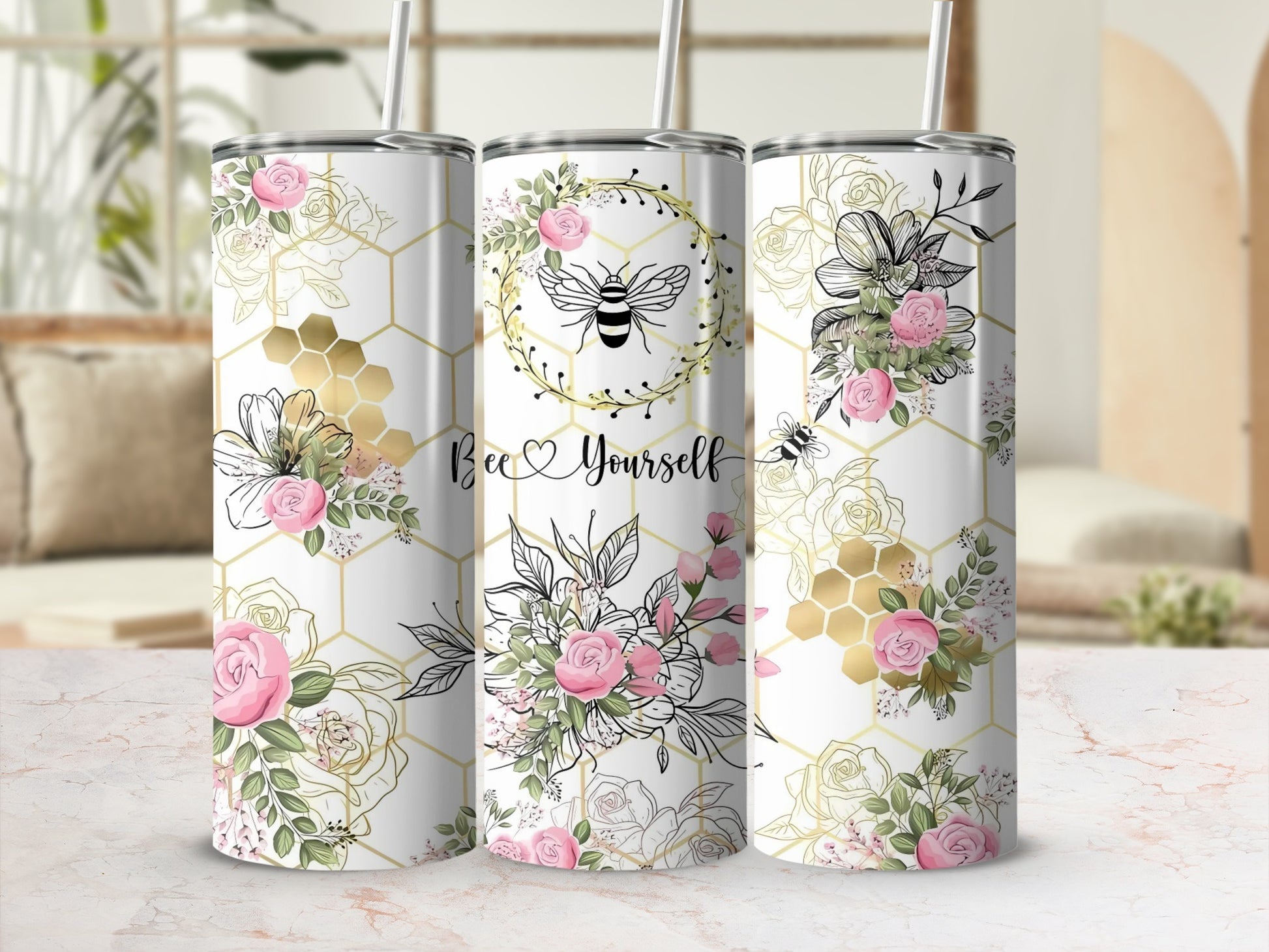 Floral Bee Yourself Design Insulated Tumbler