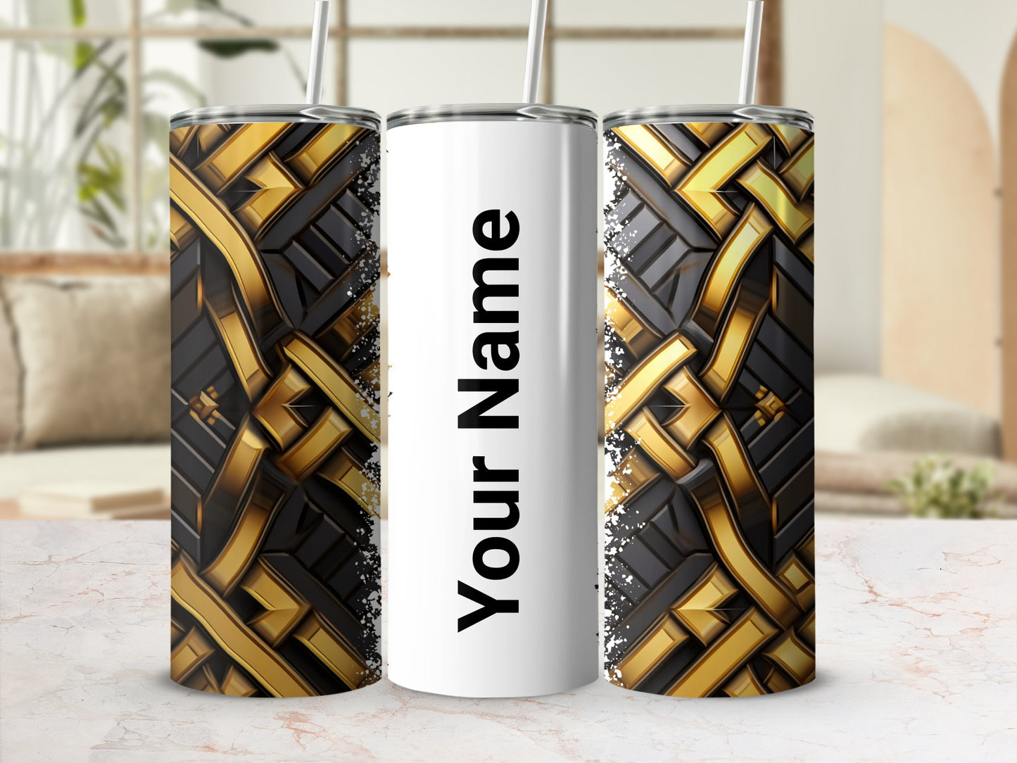 Customized Your Name Black and Gold Insulated Tumbler