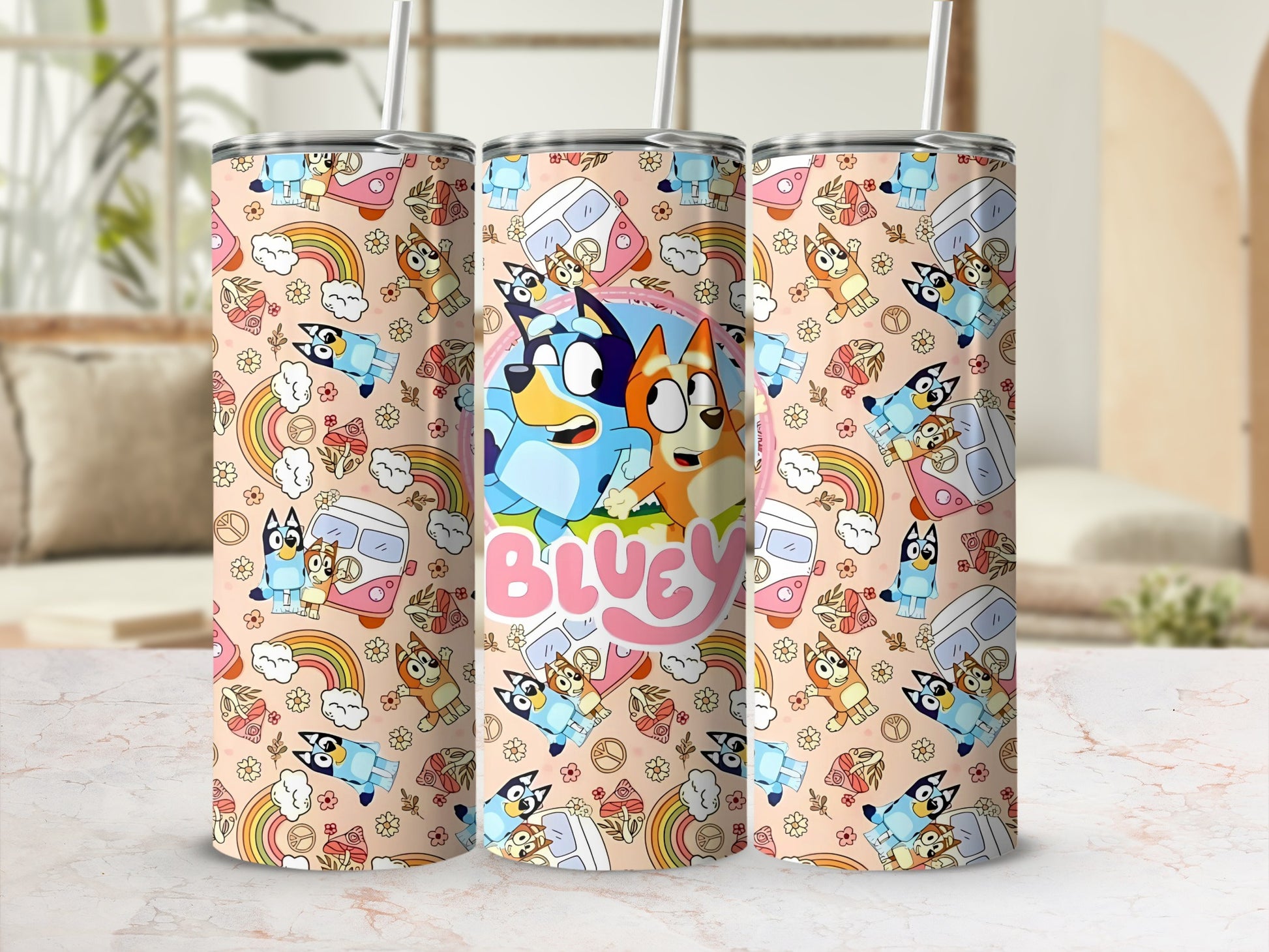 Bluey Themed Colorful Designs Stainless Steel Tumbler