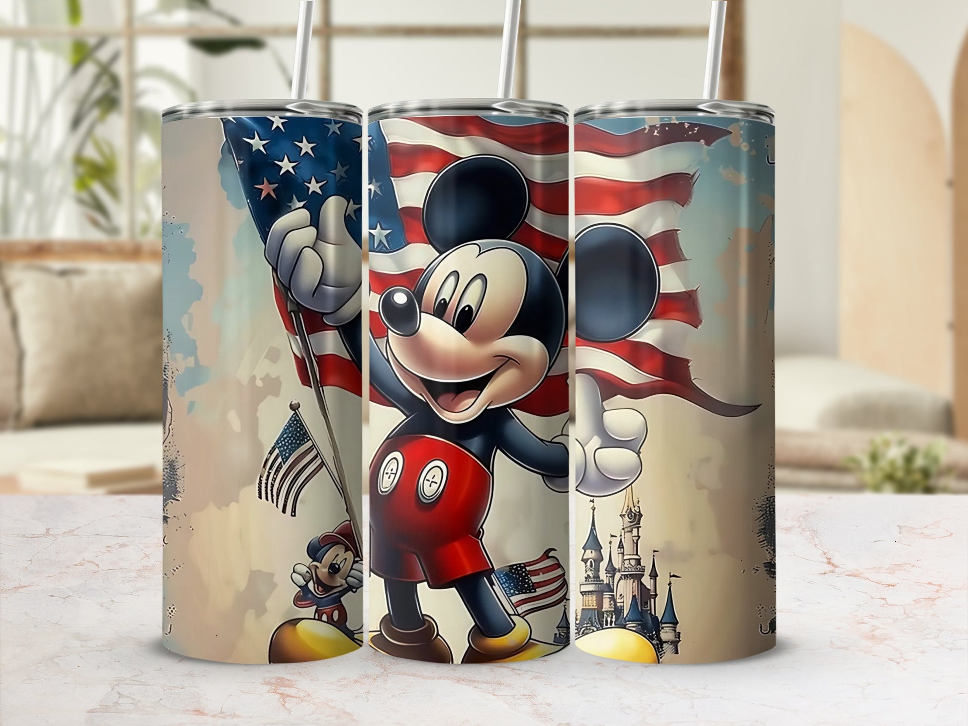 American Flag and Mouse Cartoon Inspired Tumbler Cup