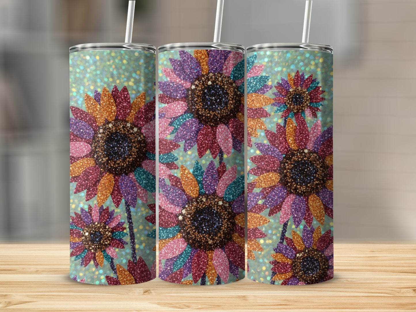 Glittering Sunflowers Design Tumbler for Daily Use