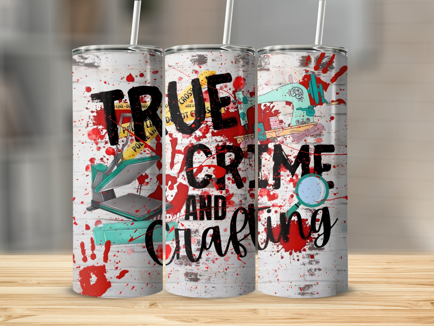 True Crime and Crafting Themed Travel Tumbler