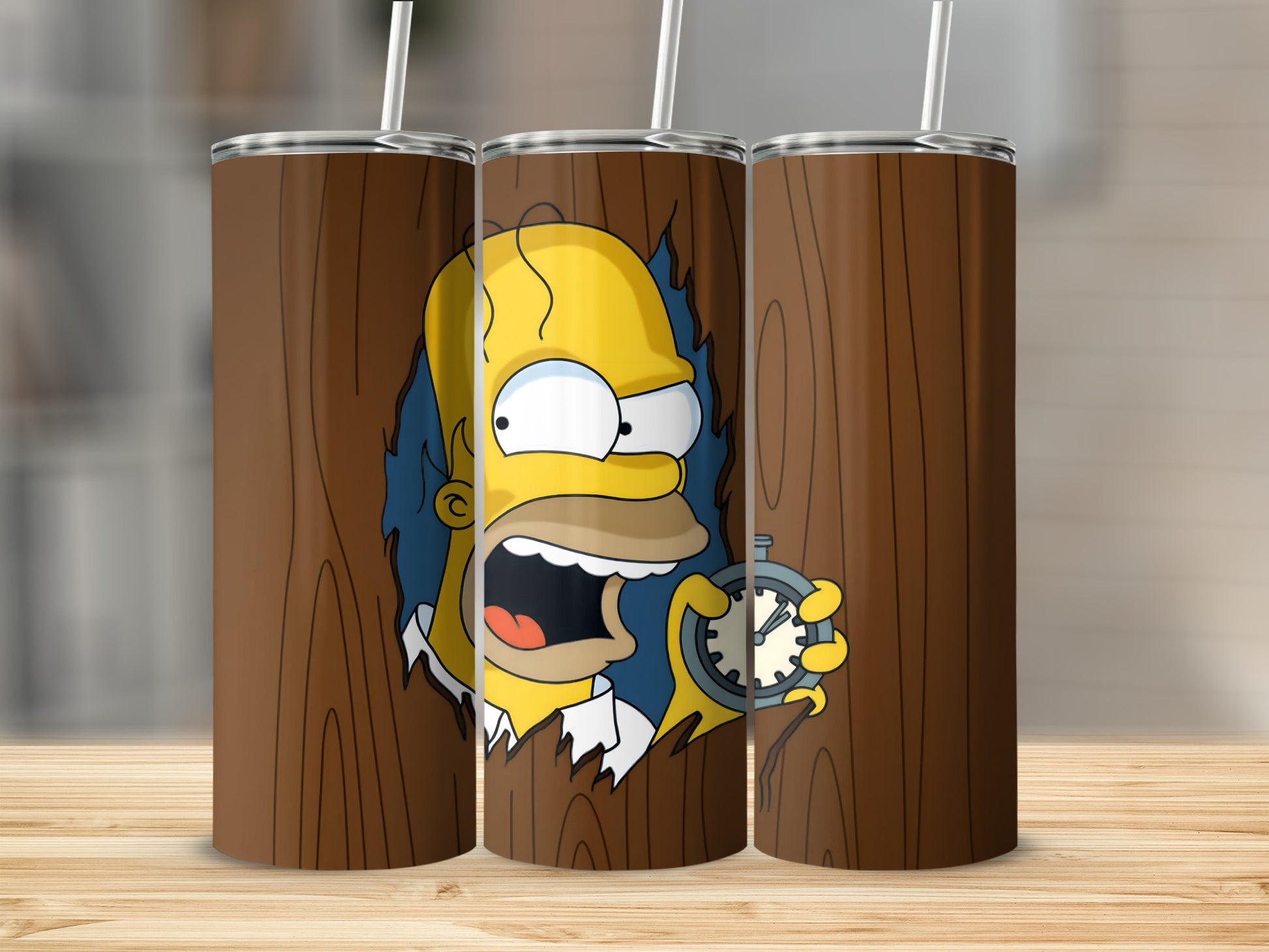 Cartoon Character Peeking Through Wooden Planks Tumbler