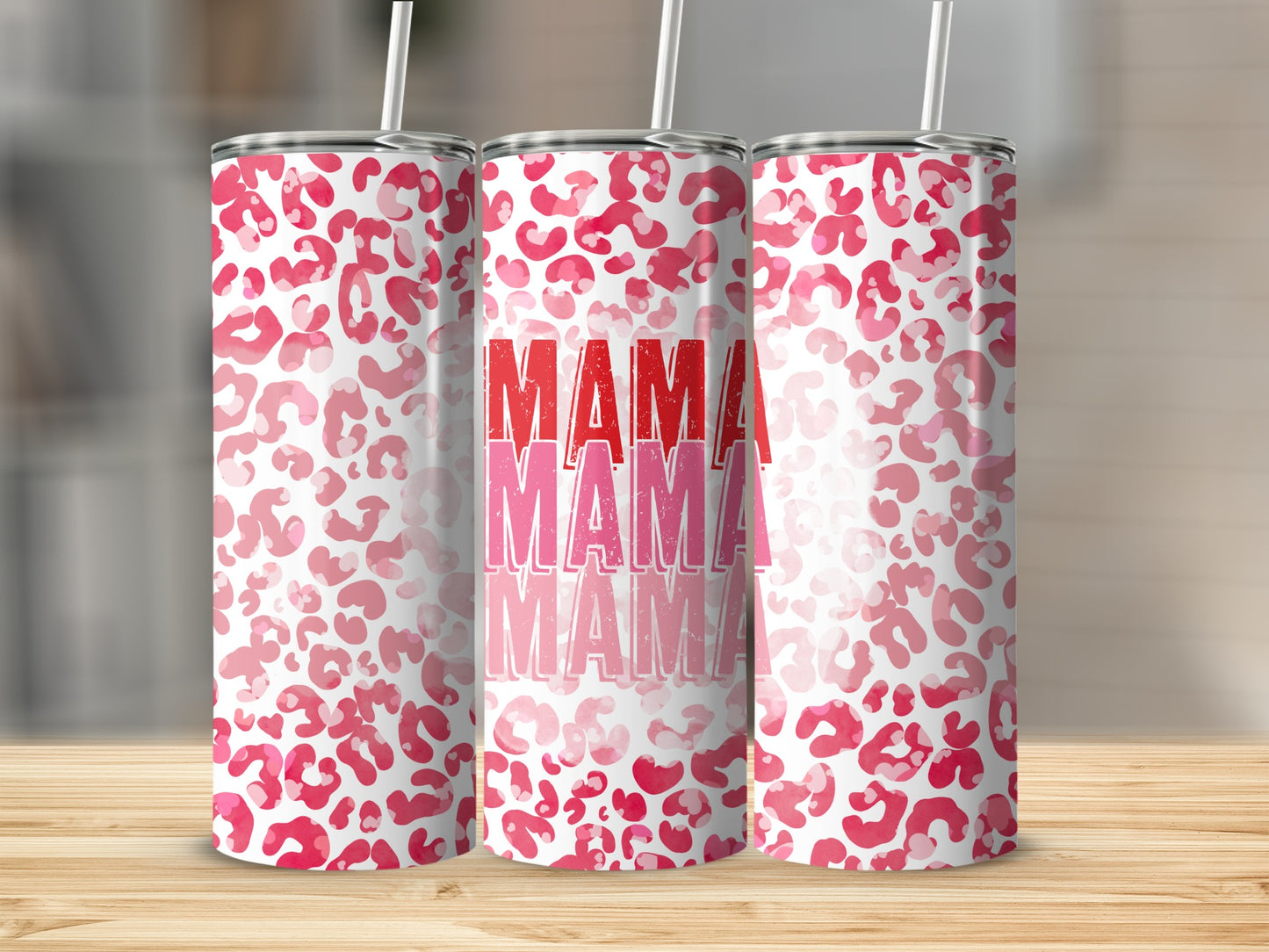 Pink Leopard Print Mama Design Tumbler