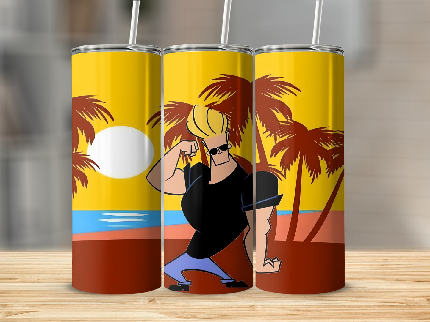 Cartoon Character with Palm Trees Travel Tumbler