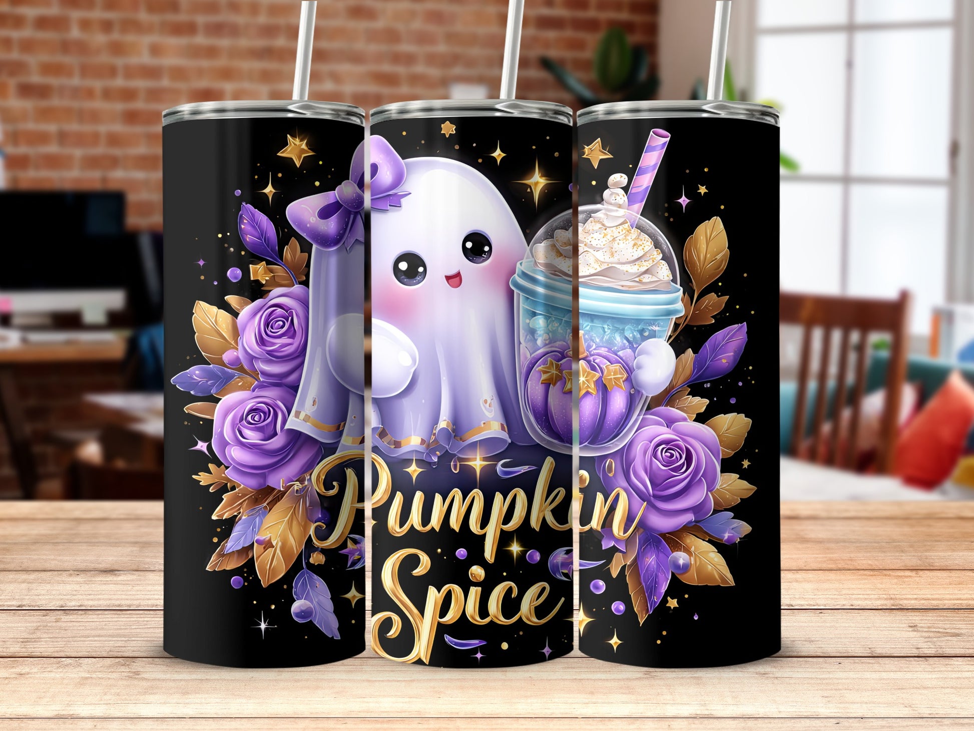 Cute Ghost with Pumpkin Spice Halloween Tumbler