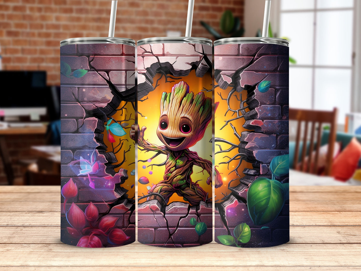 Adorable Tree Character Breaking Through Wall Tumbler