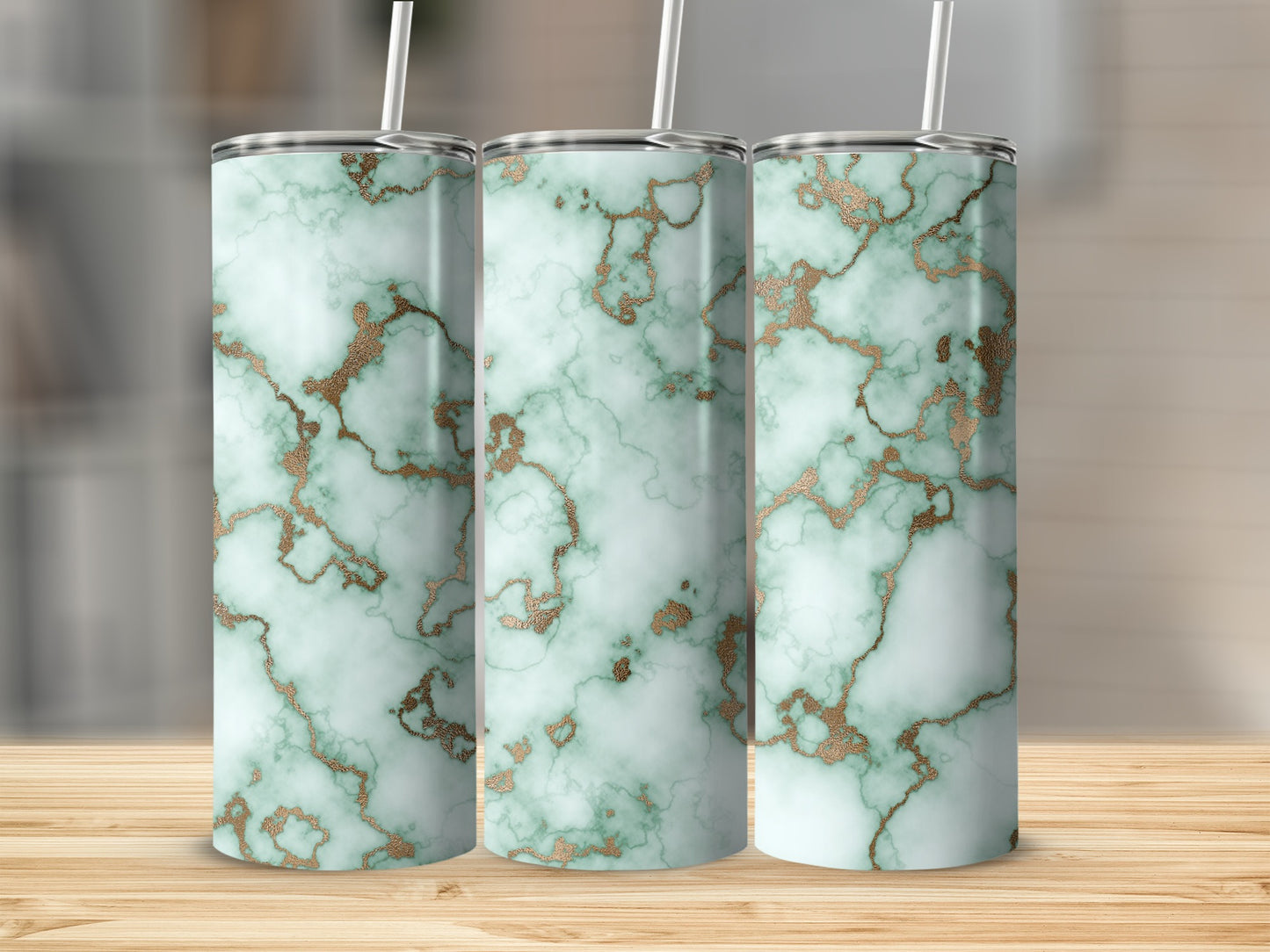Teal Marble Texture With Golden Veins Graphic Tumblers