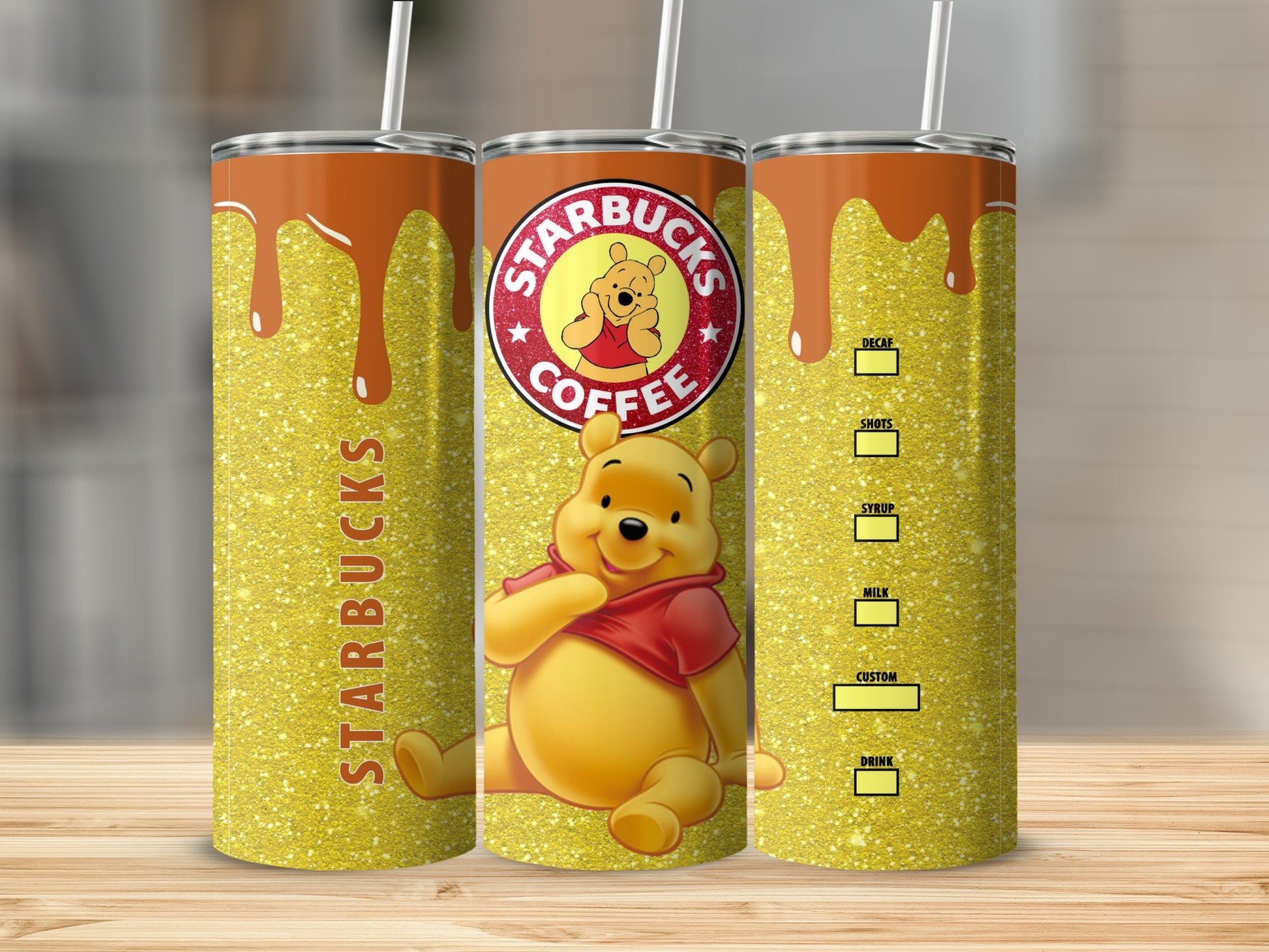 Starbucks Coffee Winnie the Pooh Glitter Tumbler
