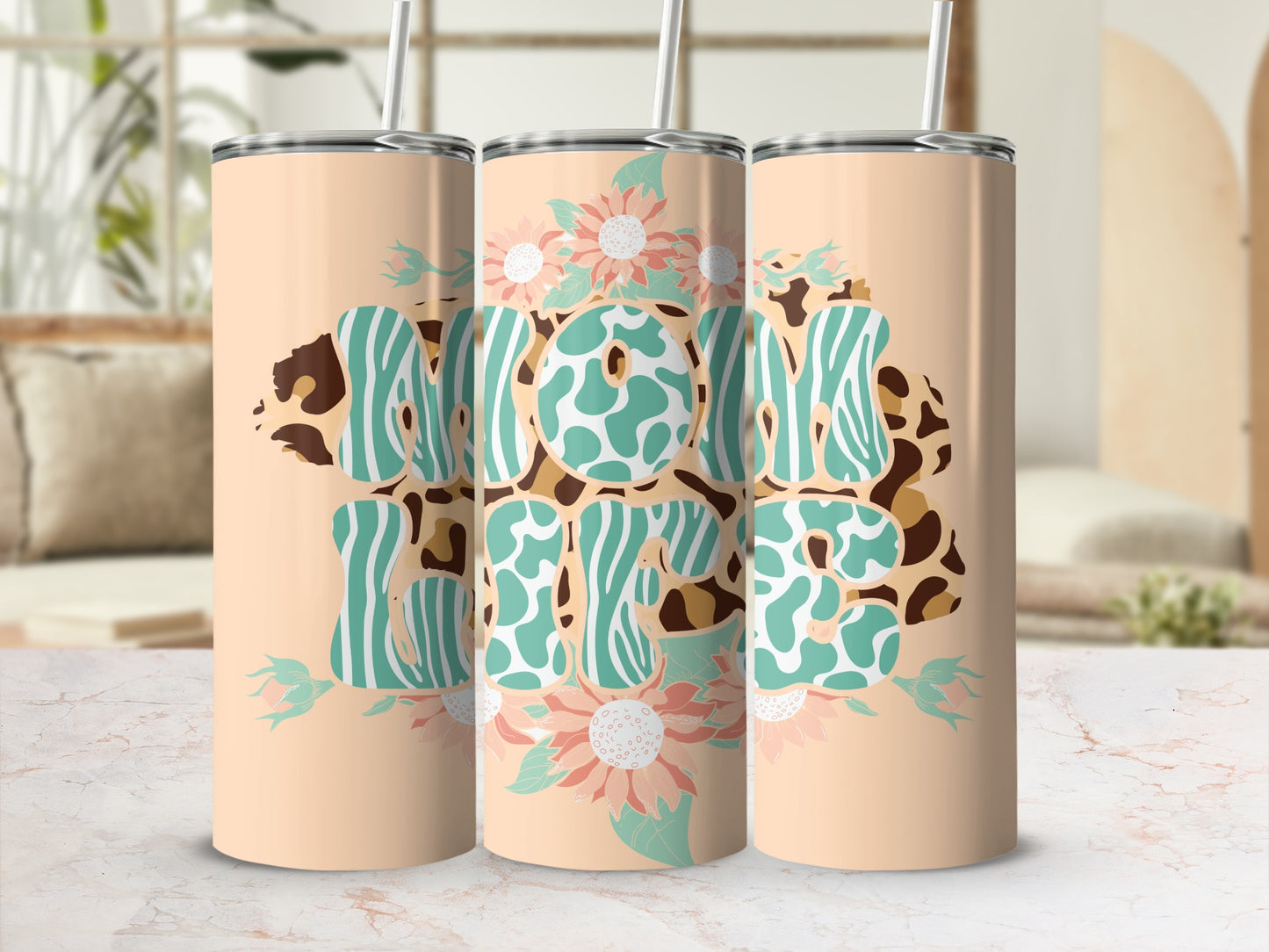 Mom Life Design Tumbler with Cheery Floral Pattern