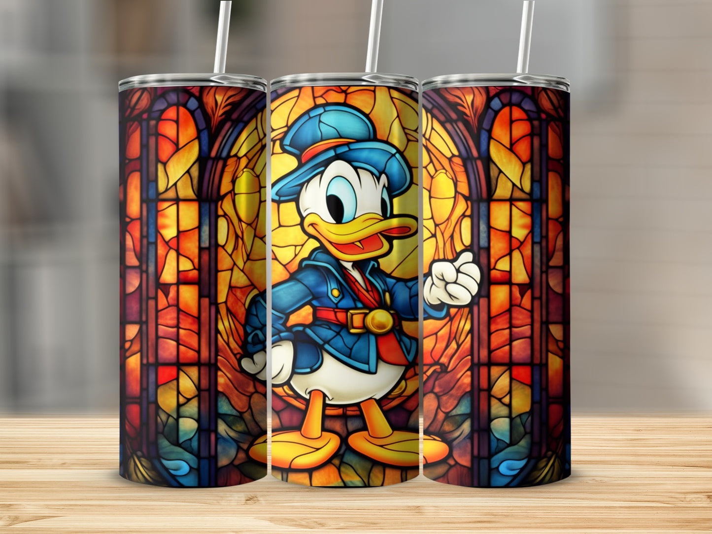 Stained Glass Style Donald Duck Character Tumbler