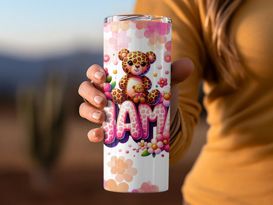 Cute Teddy Bear BAM Pattern Floral Themed Tumbler