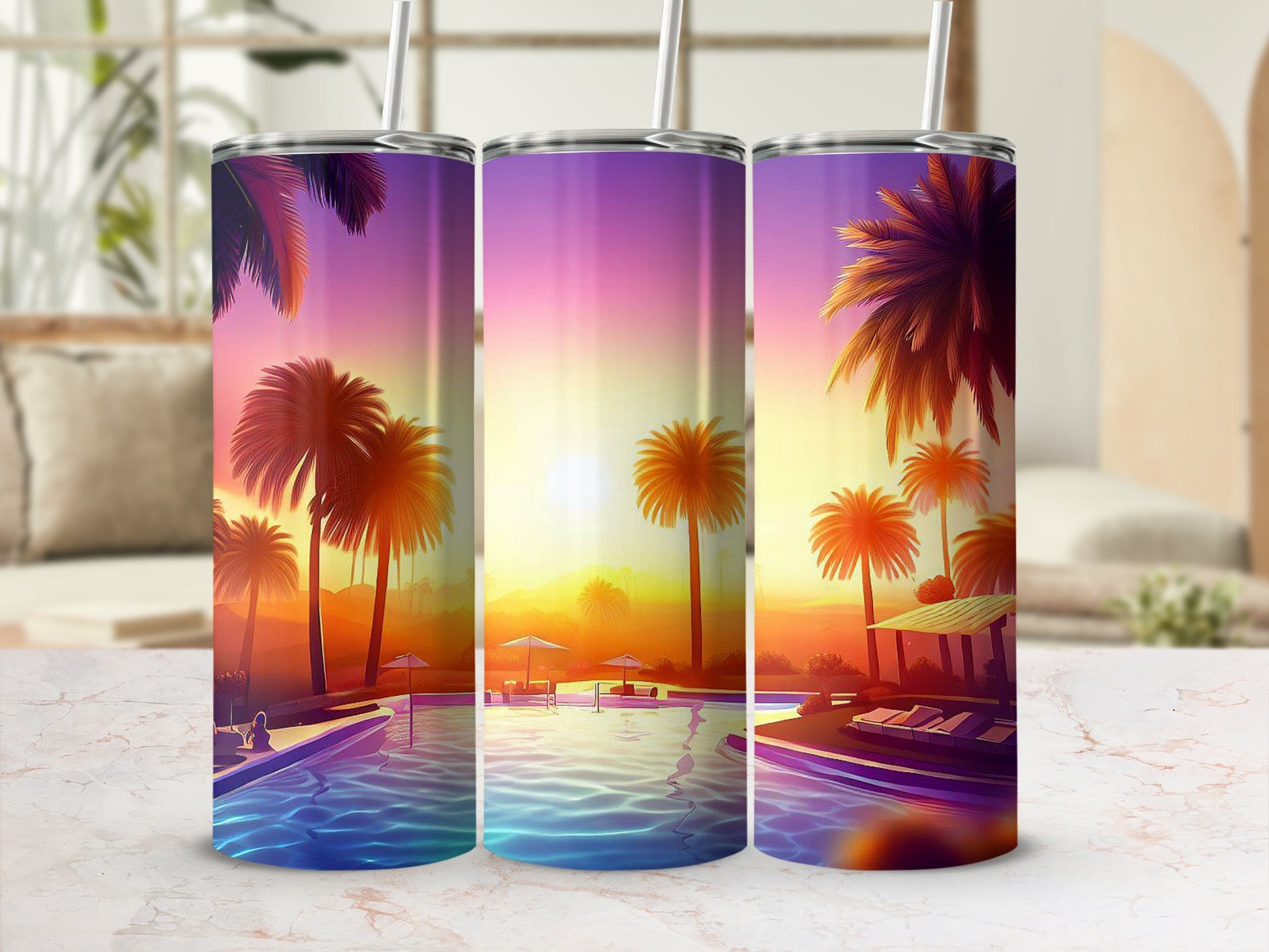 Stunning Sunset Palm Trees Travel Tumbler Designs