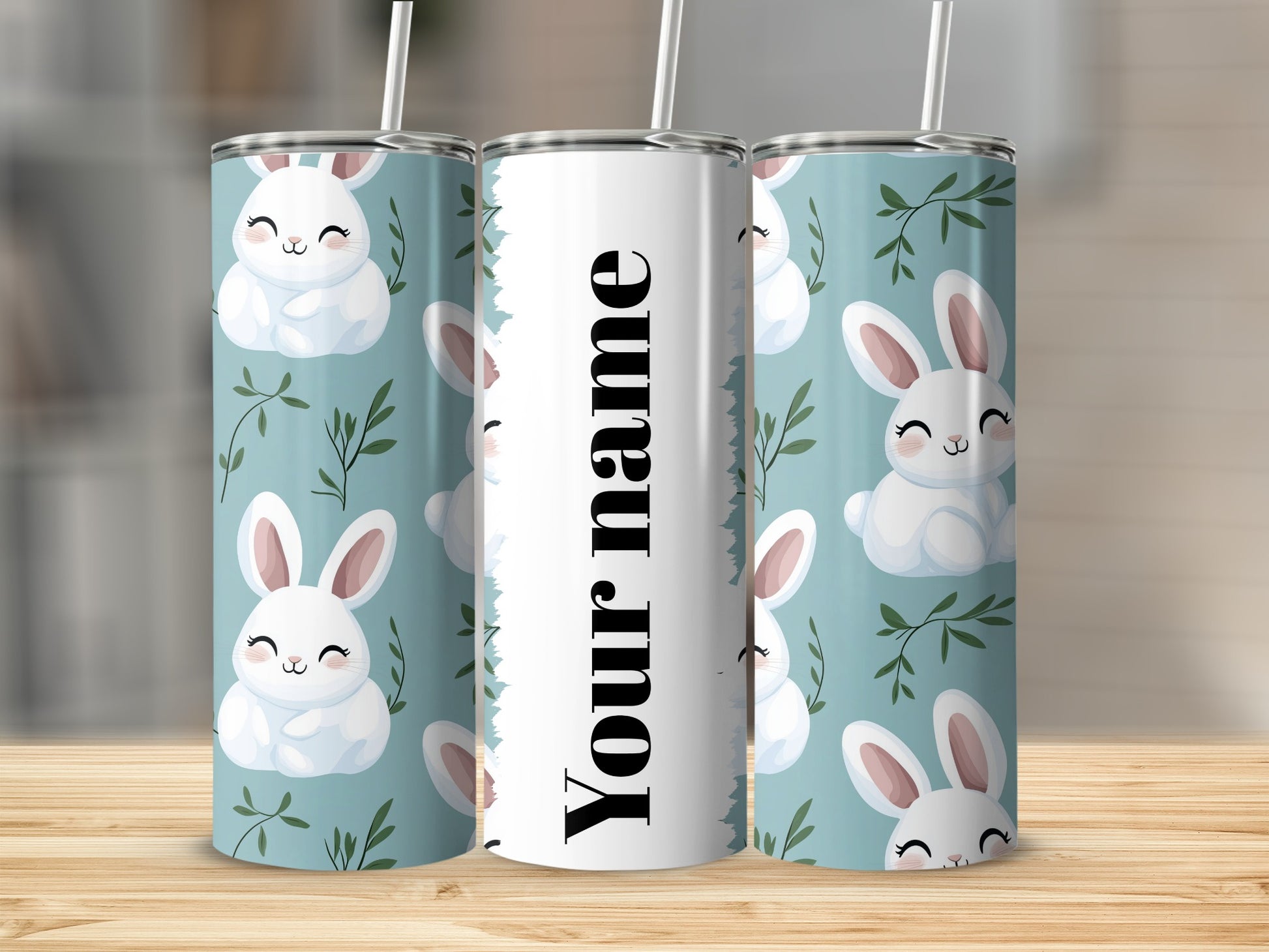 Cute Bunny Personalized Tumbler With Straw Drinking Cup