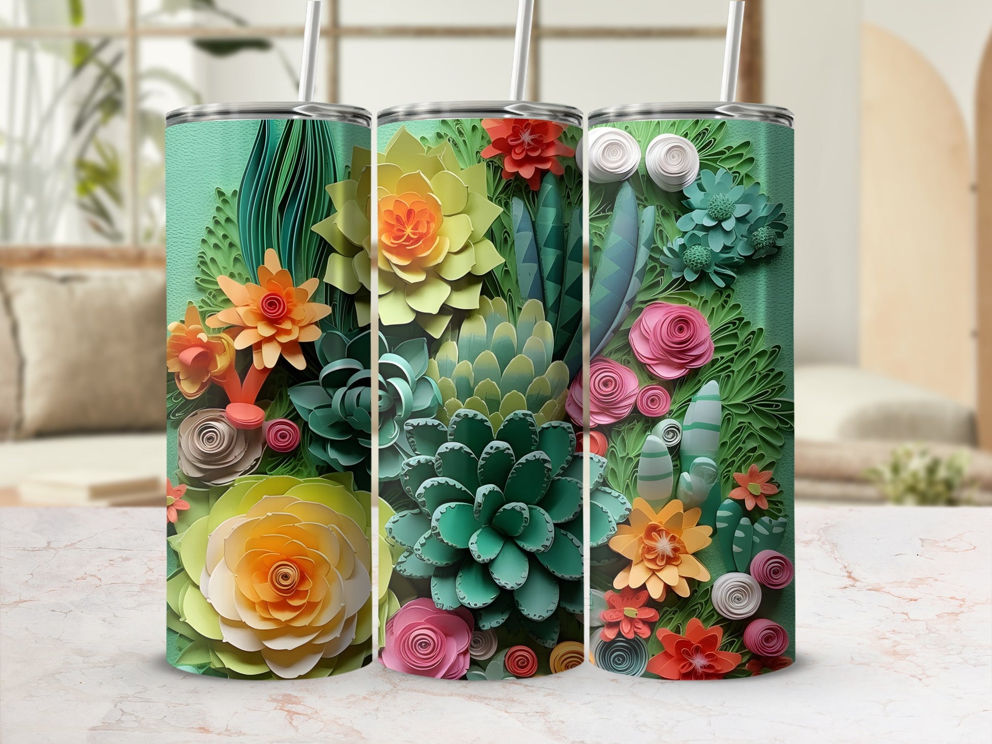 Colorful Succulent Art Design Stainless Steel Tumbler