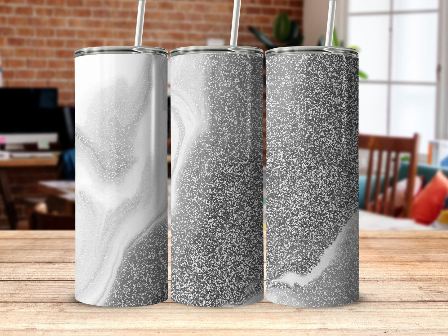 Elegant Black and White Marbled Thermos Flask
