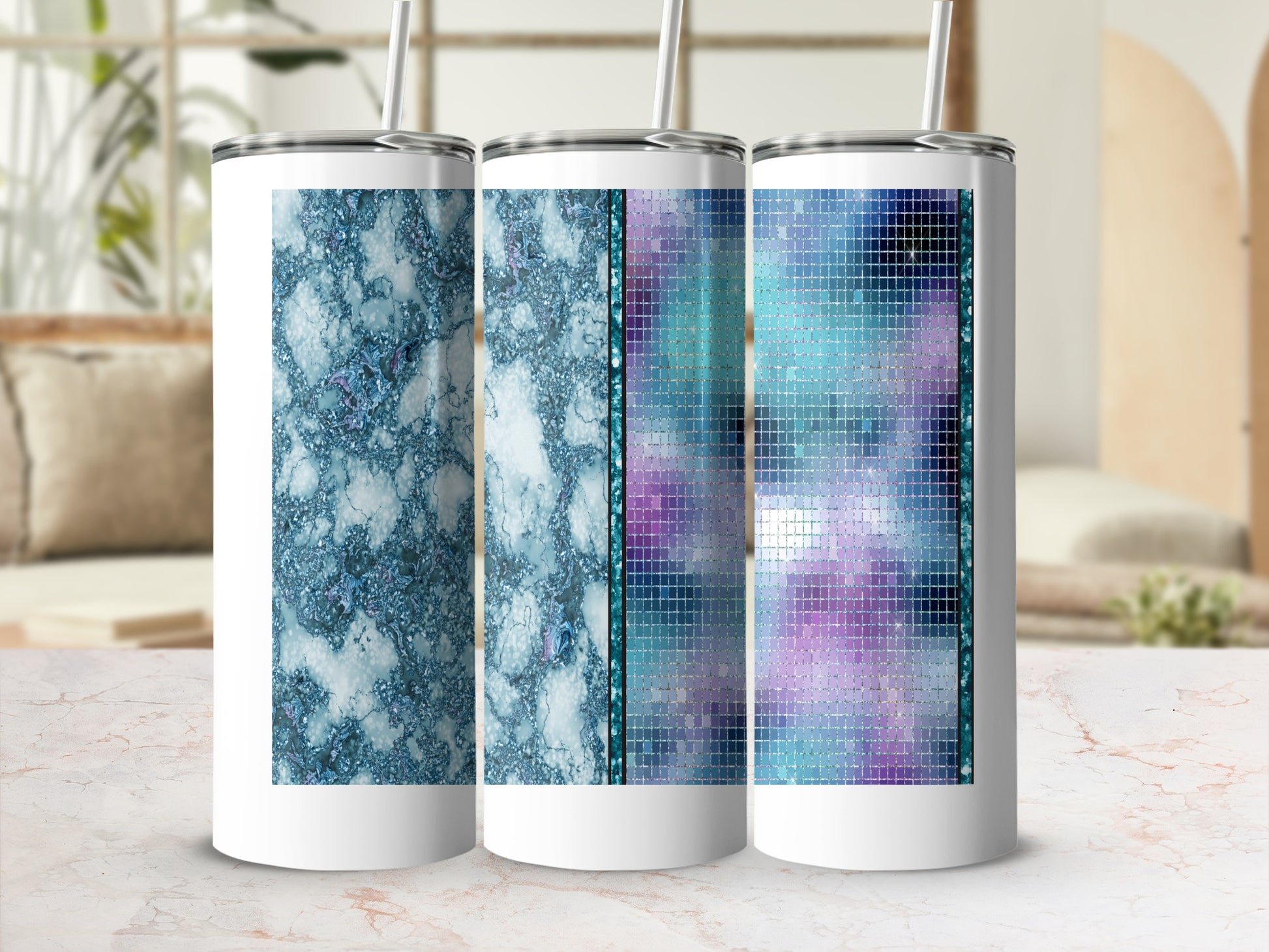 Vibrant blue purple marble pixel shimmer design product type
