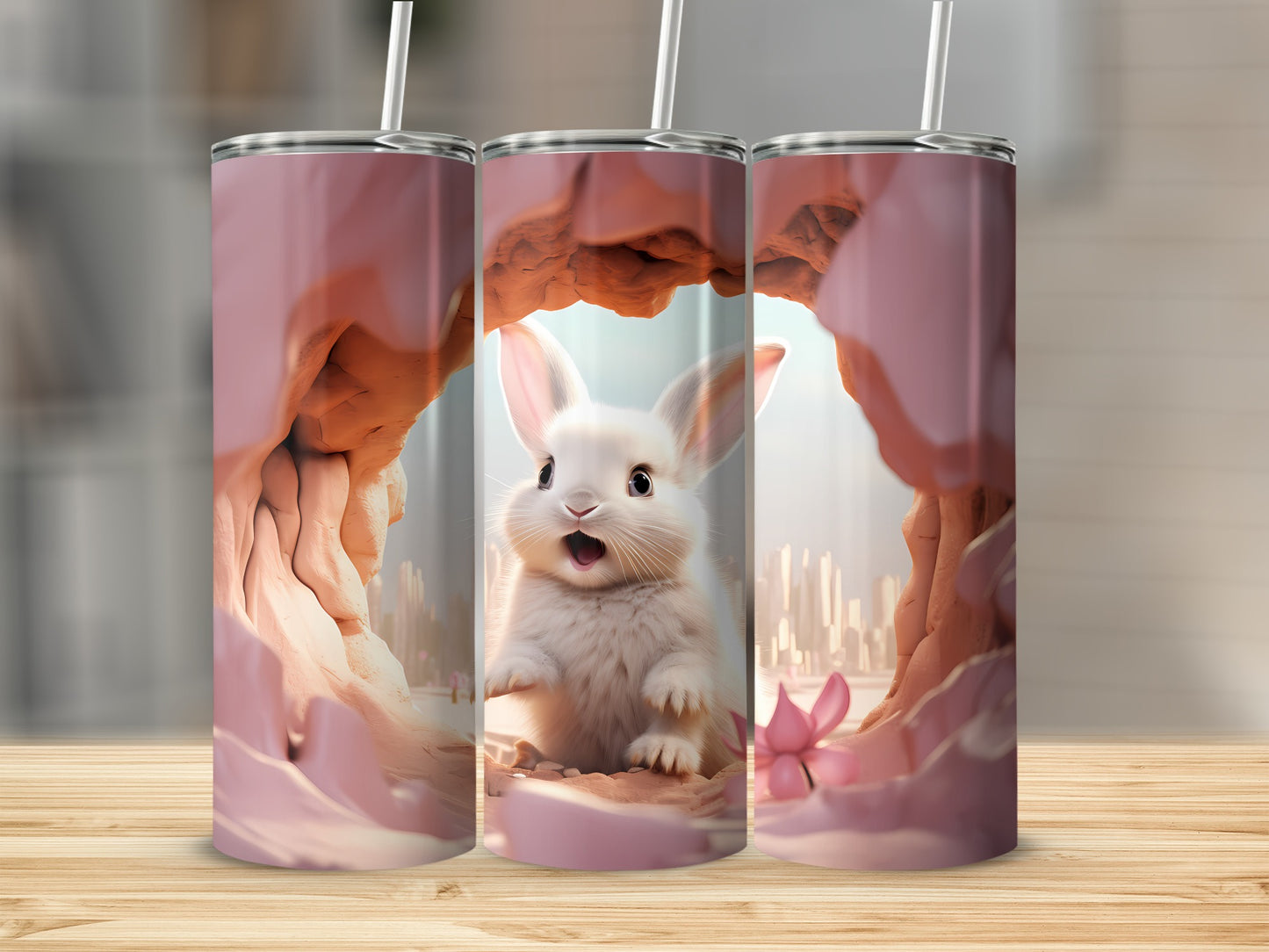 Adorable Bunny Cave Printed Design Tumbler Cup