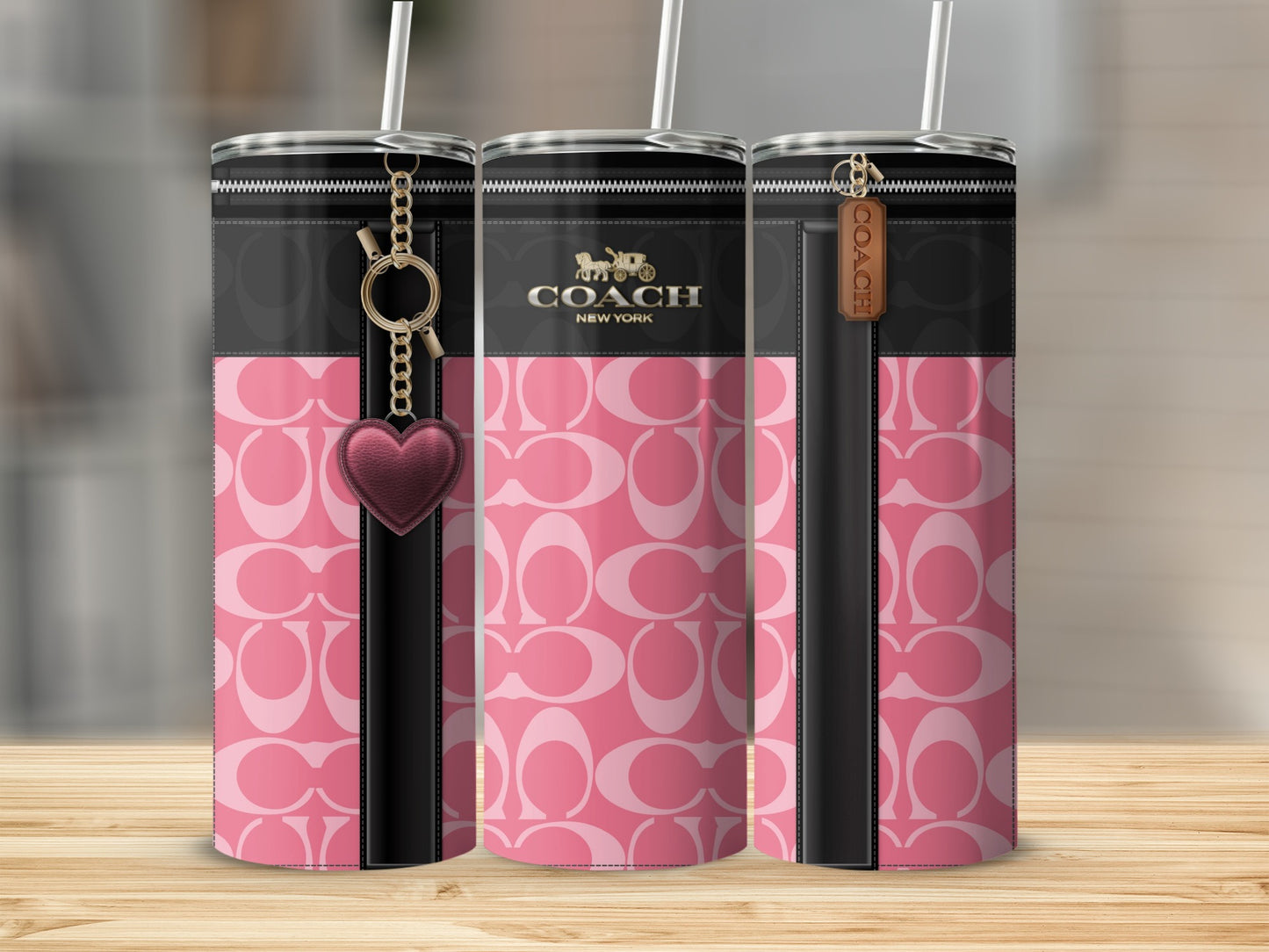 Pink and Black Tumbler with Heart Charm for Stylish Drink