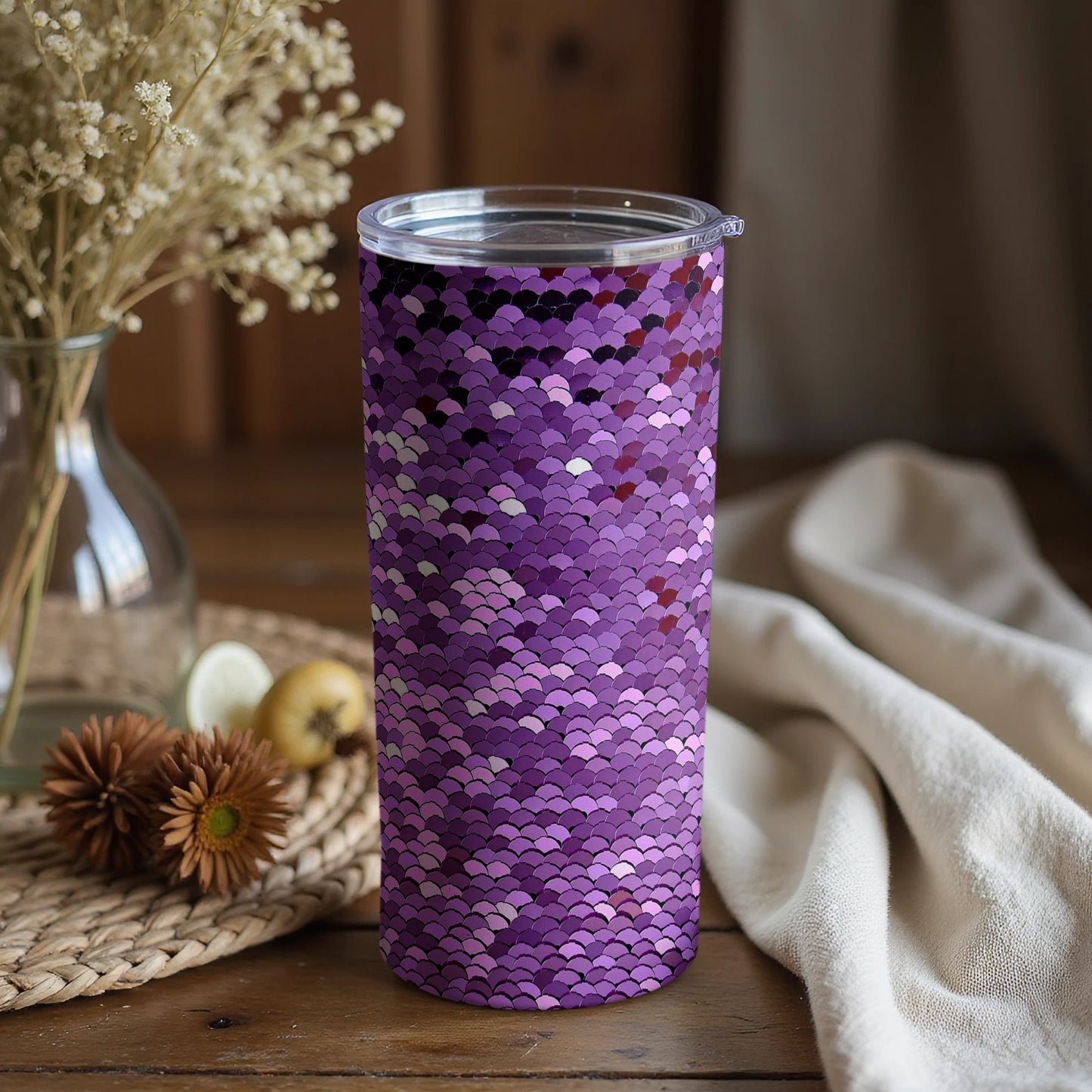 Purple Patterned Double-Wall Tumbler with Lid