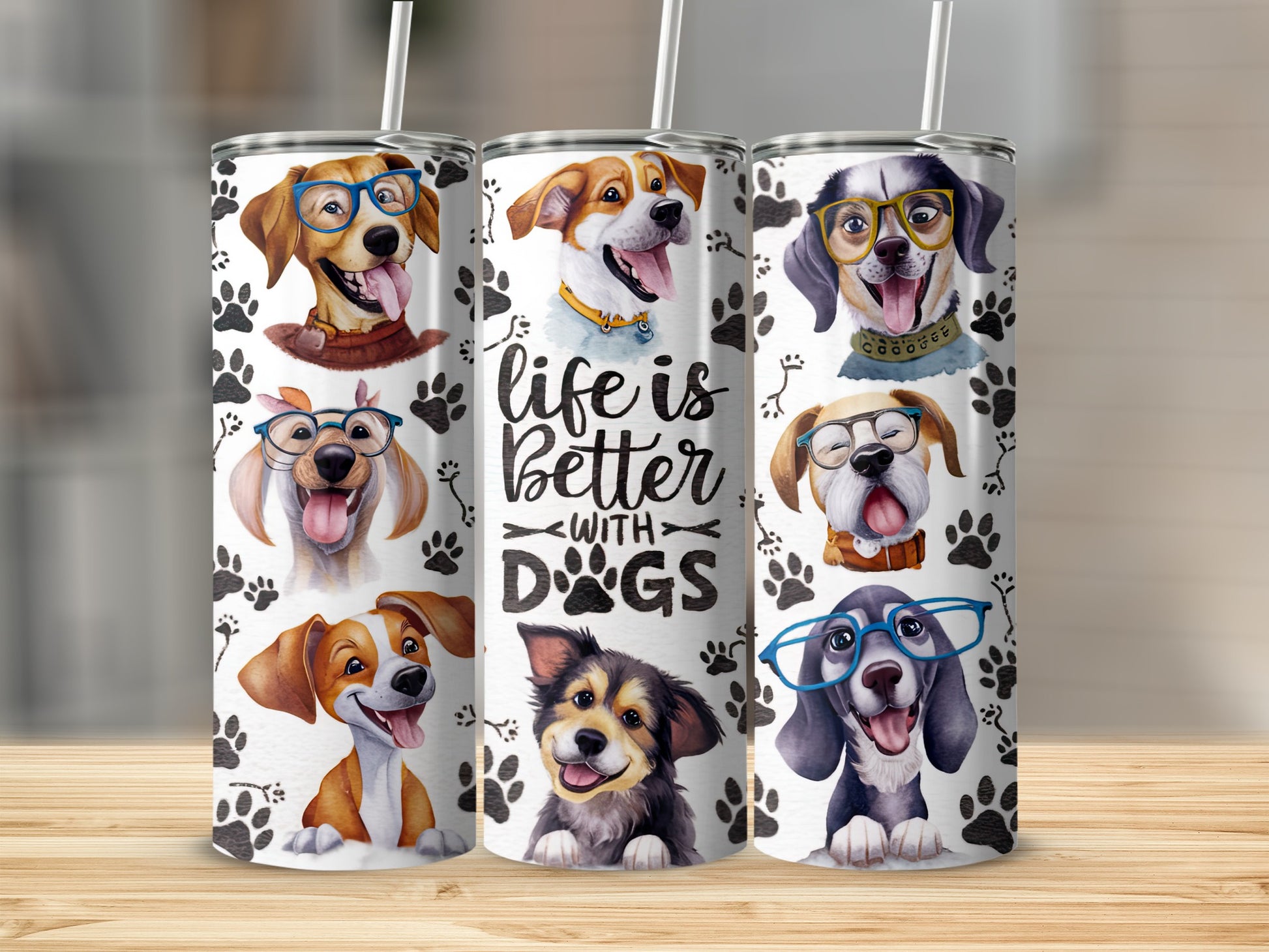 Happy Dogs With Glasses Life Is Better With Dogs Paw Prints product type