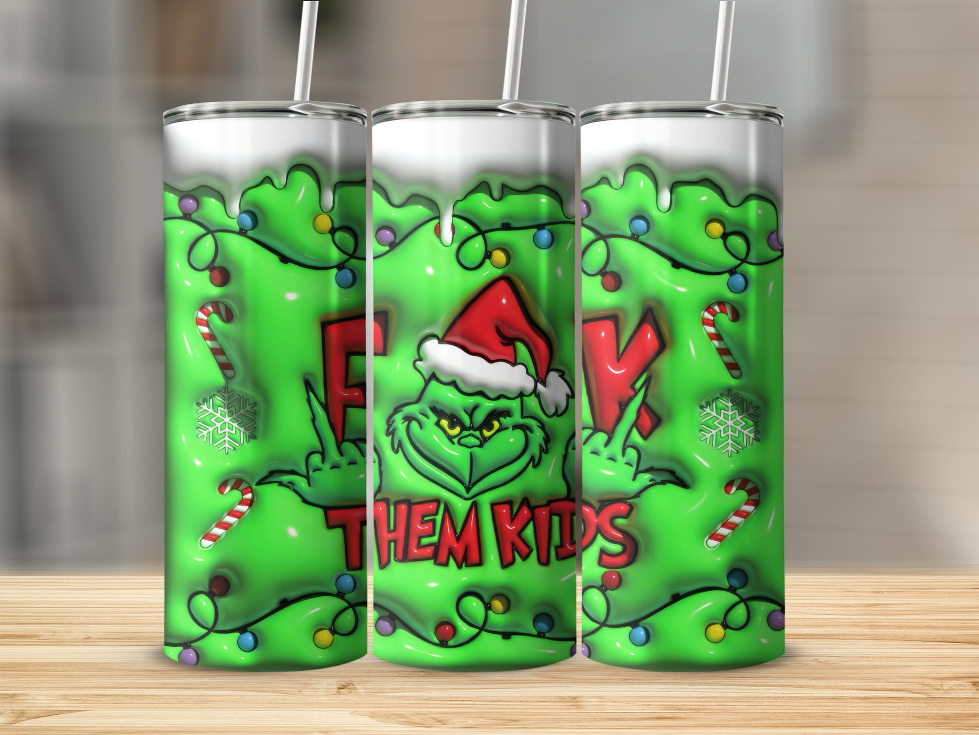 Grinch Themed Christmas Tumbler with Funny Text Design