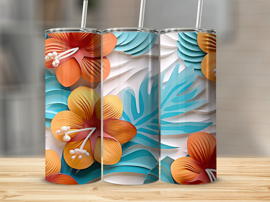 Tropical Floral Design Insulated Tumbler with Straw