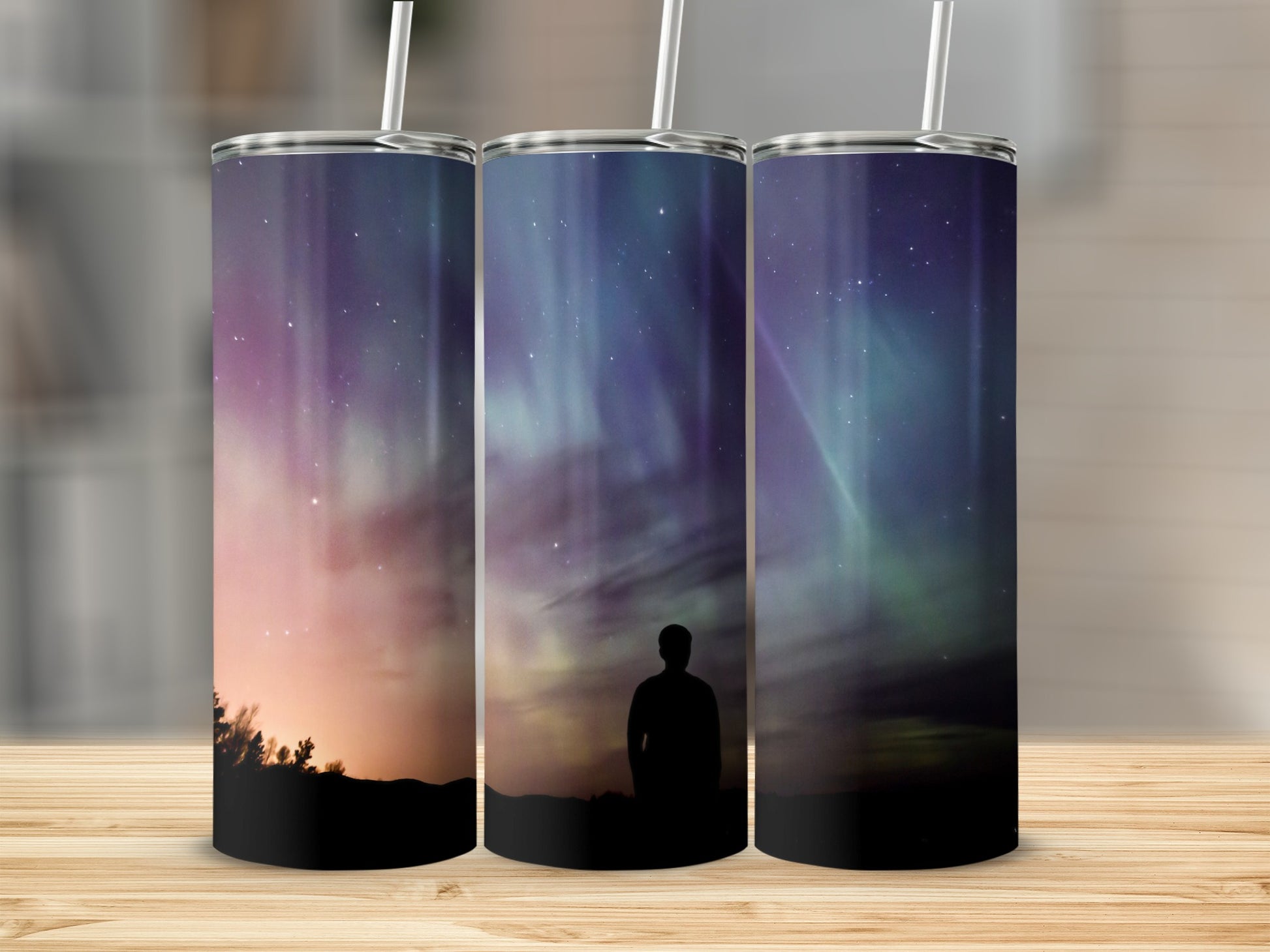 Northern Lights Design Travel Tumbler Cup