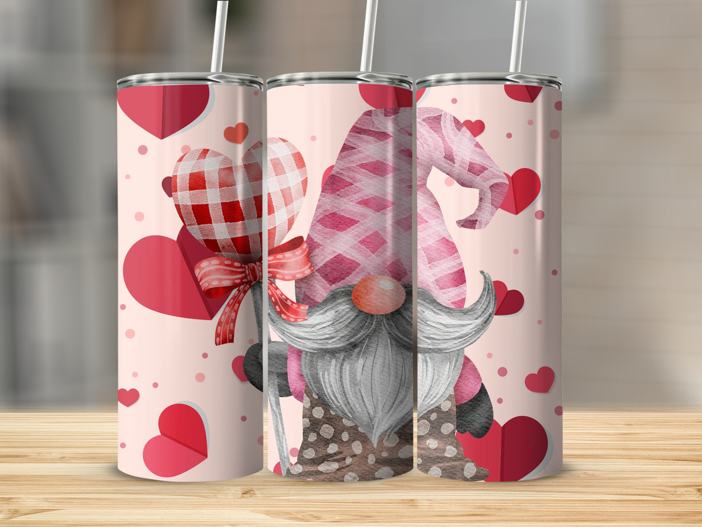 Valentine's Day Gnome Tumbler with Hearts Design