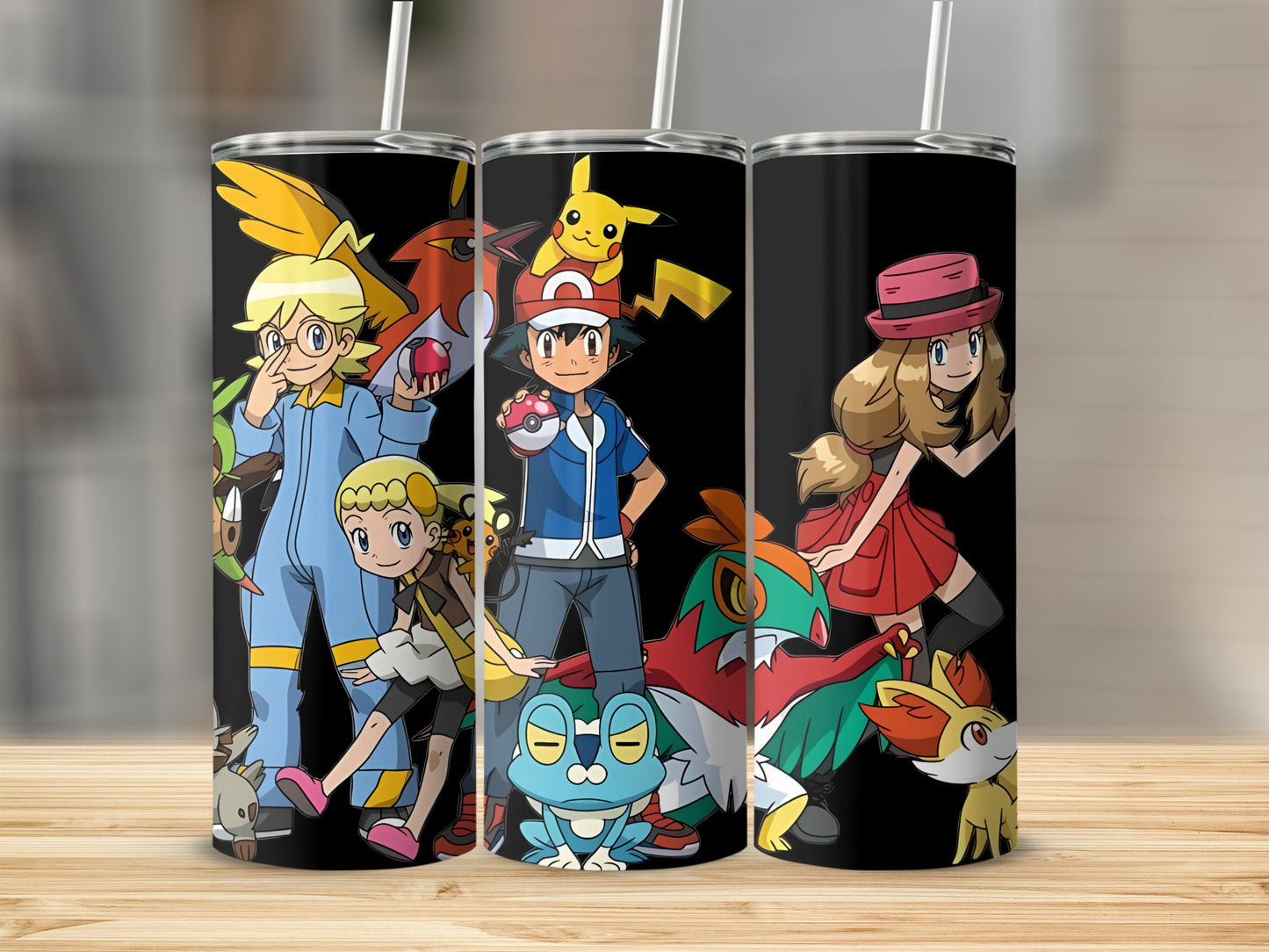 Colorful Anime Characters Design on Black Tumblers