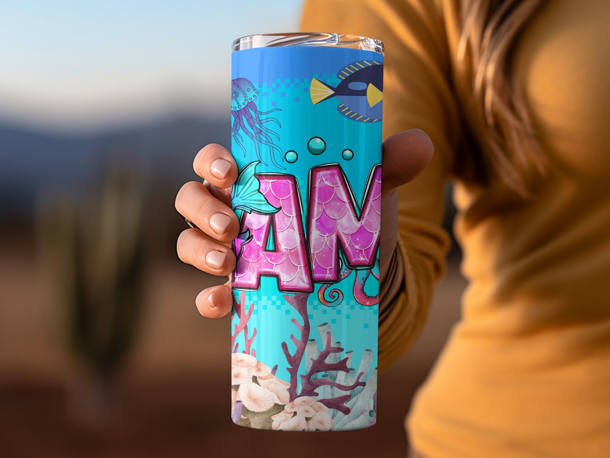 Vibrant Aquatic Themed Travel Tumbler with Fish and Coral