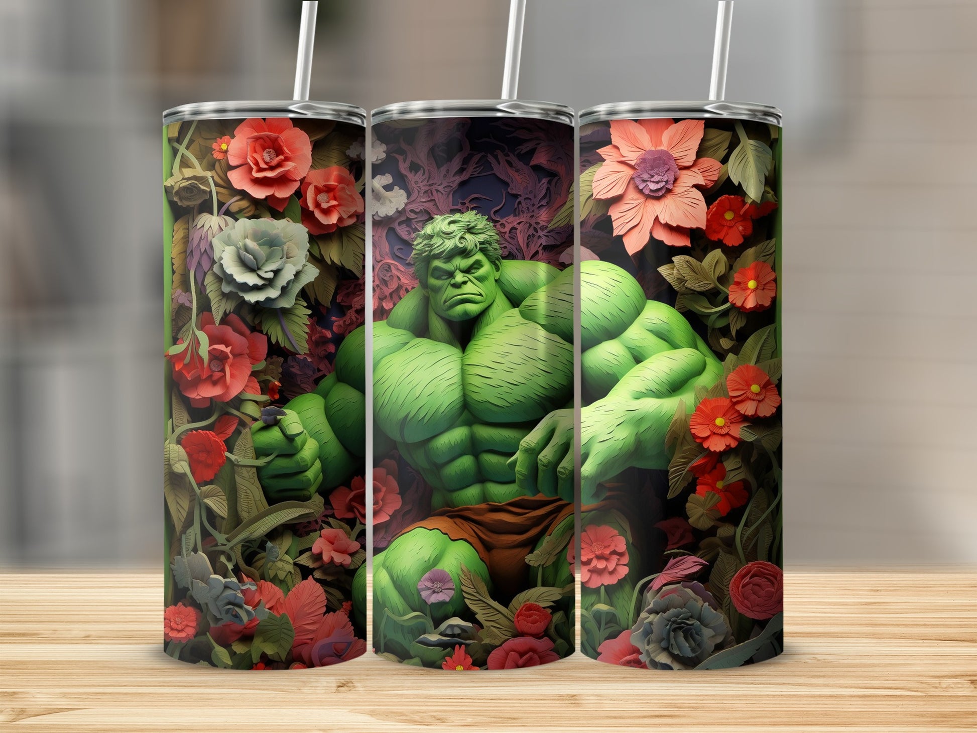 Floral Patterned Hulk Tumbler Colorful Drinkware Set