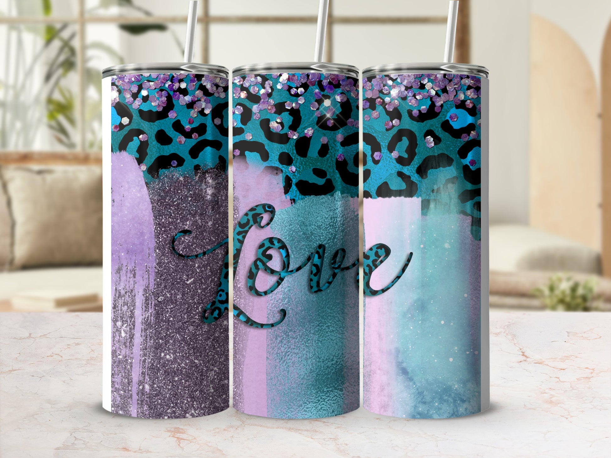 Colorful Love Print Tumbler with Unique Design