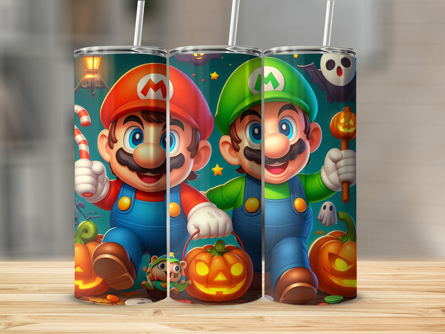 Halloween Themed Mario and Luigi Tumbler Cup Design