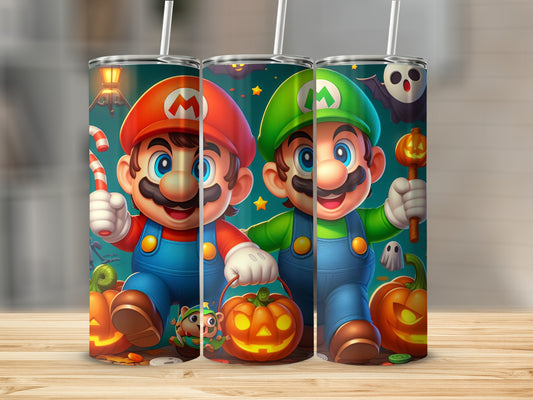 Halloween Themed Mario and Luigi Tumbler Cup Design