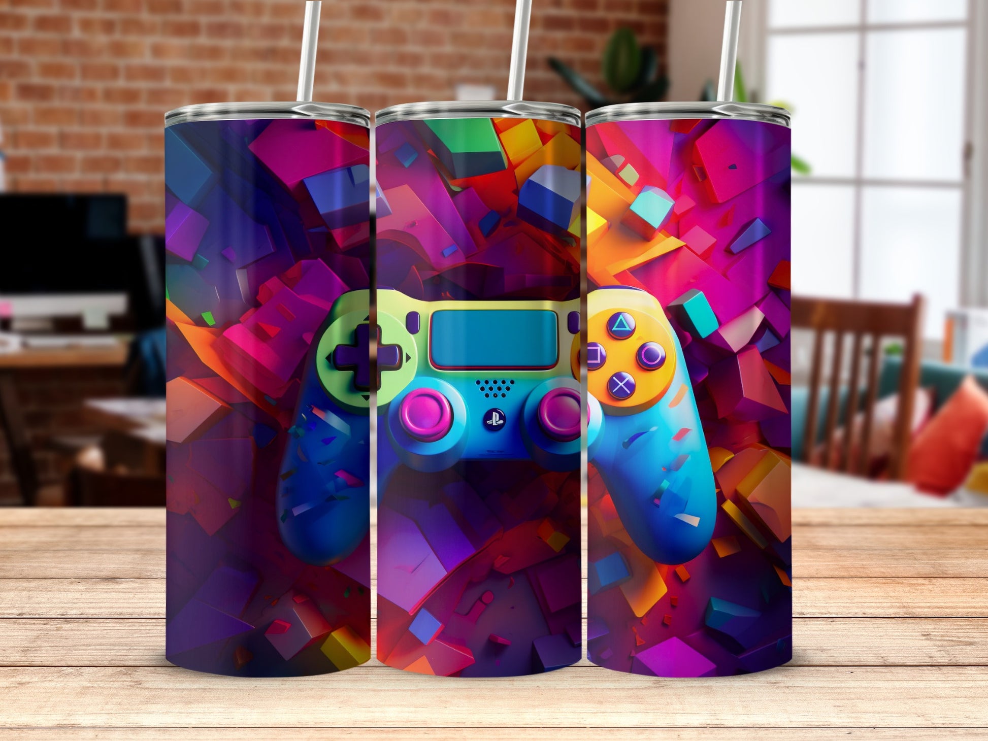 Vibrant Gaming Controller Design Tumbler for Gamers