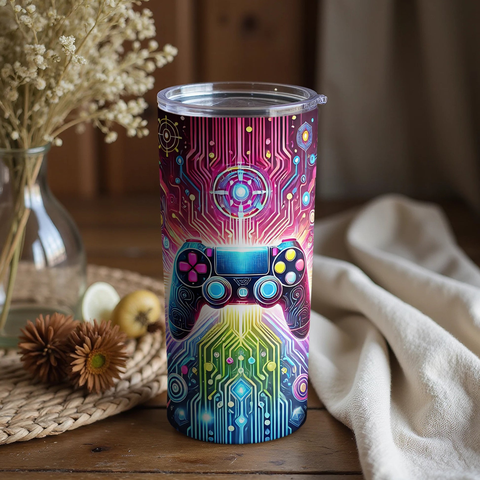 Colorful Gaming Controller Patterned Tumbler